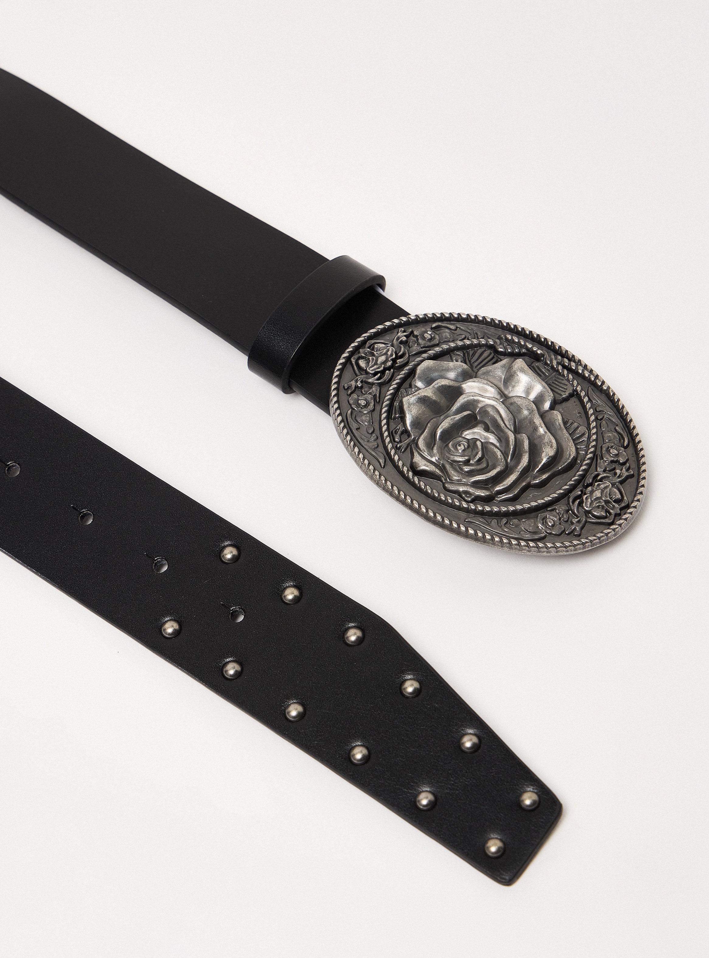 Cinturón Hebilla Diseño Rosa Cuero Sintético-4