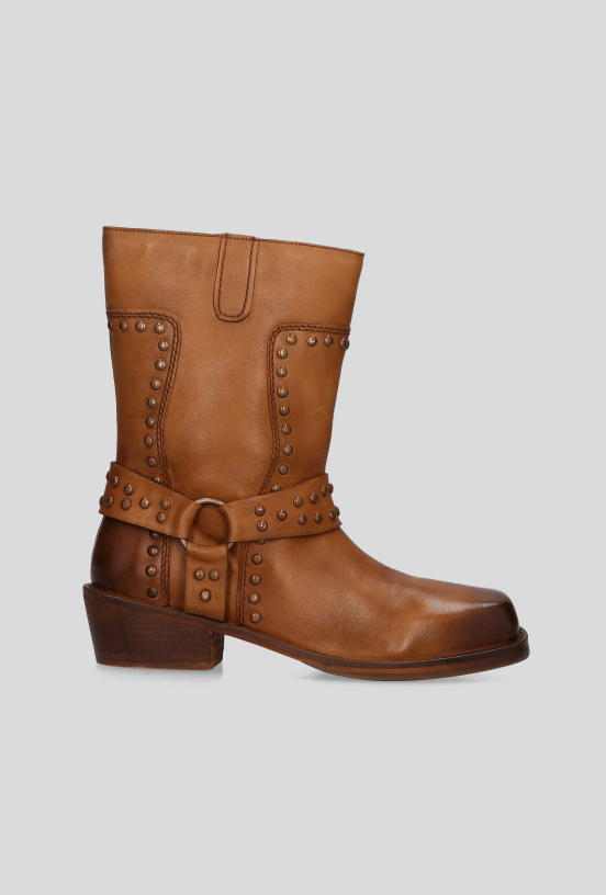 Bota Biker de Cuero con Detalle Tachas Mujer-4