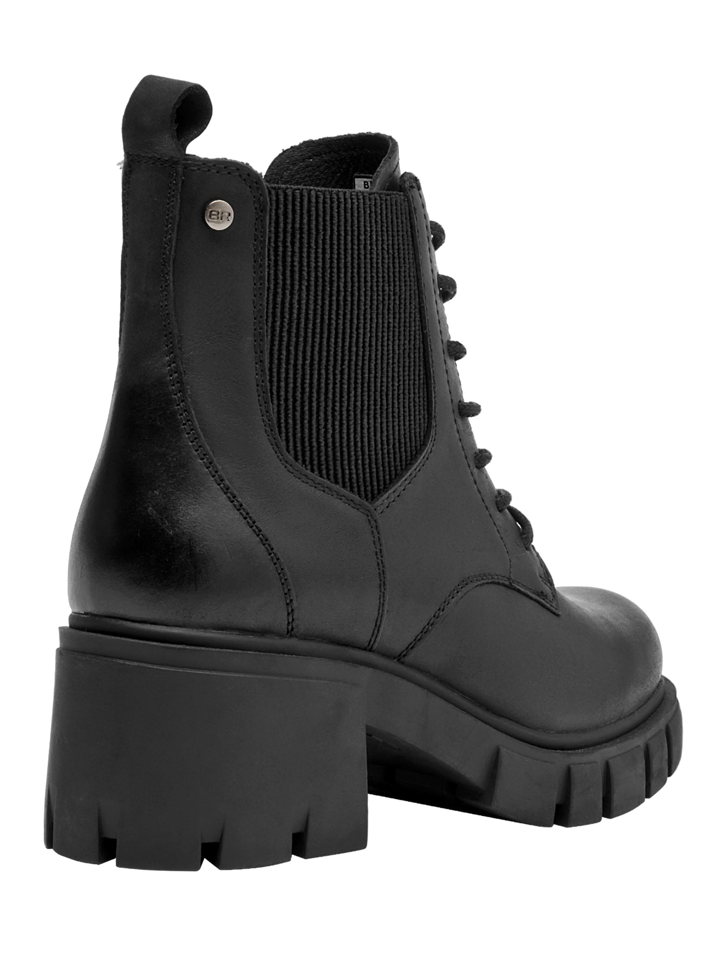 Botín Acordonado Cuero Brm0275 Taco Cuadrado Mujer-4