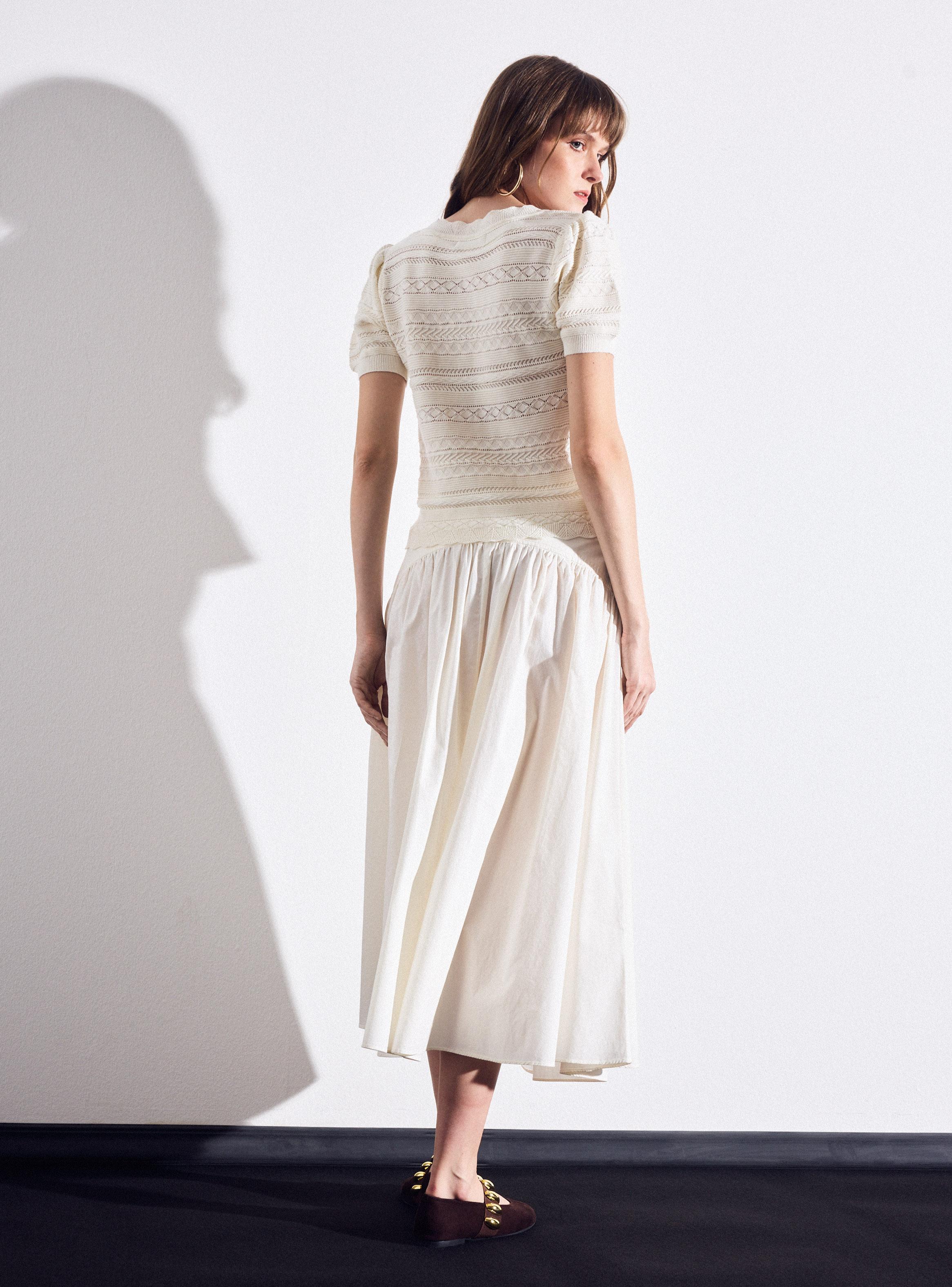 Polera Tejido Calado Manga Abullonada con Botones-5