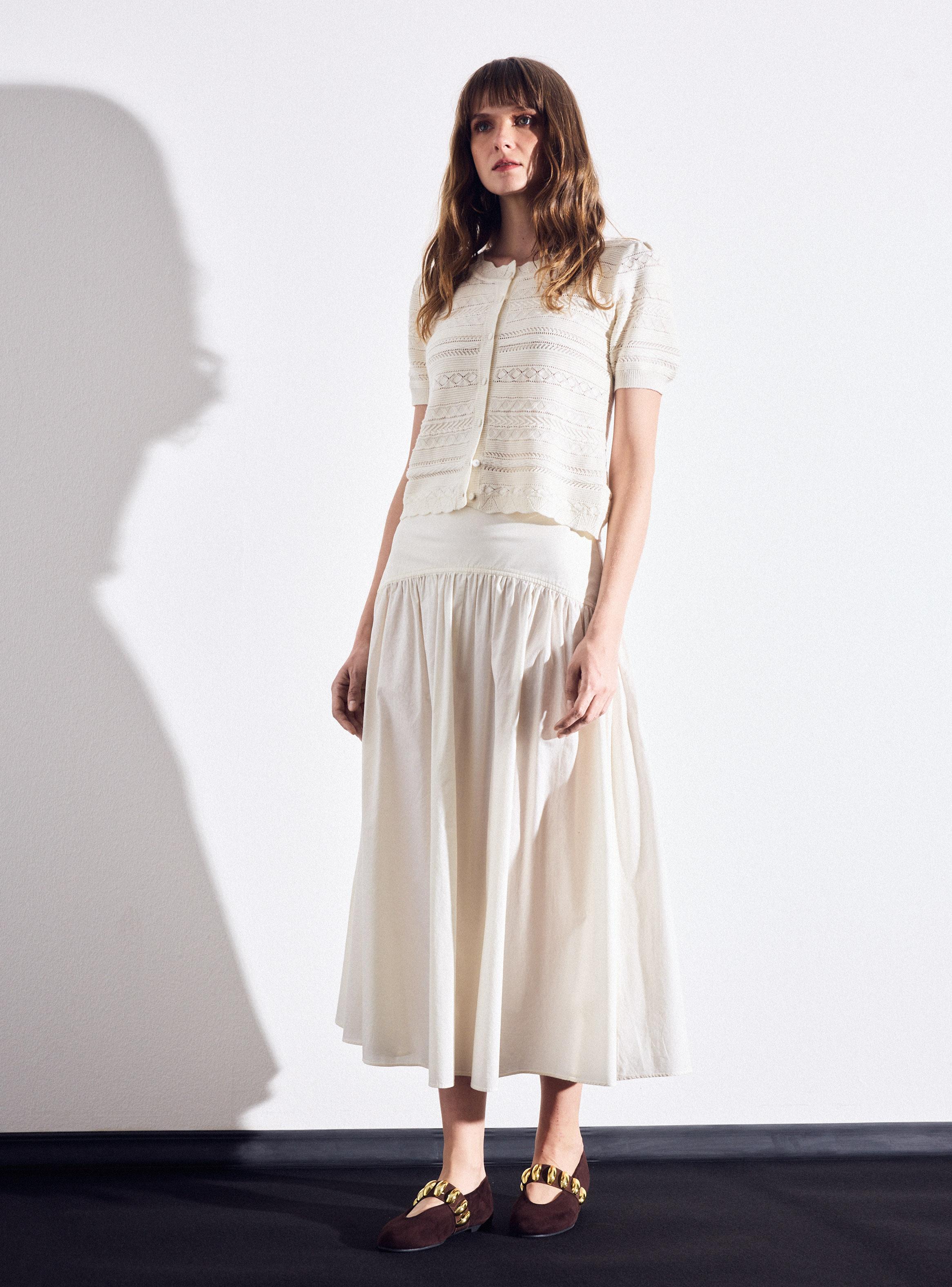 Polera Tejido Calado Manga Abullonada con Botones-4