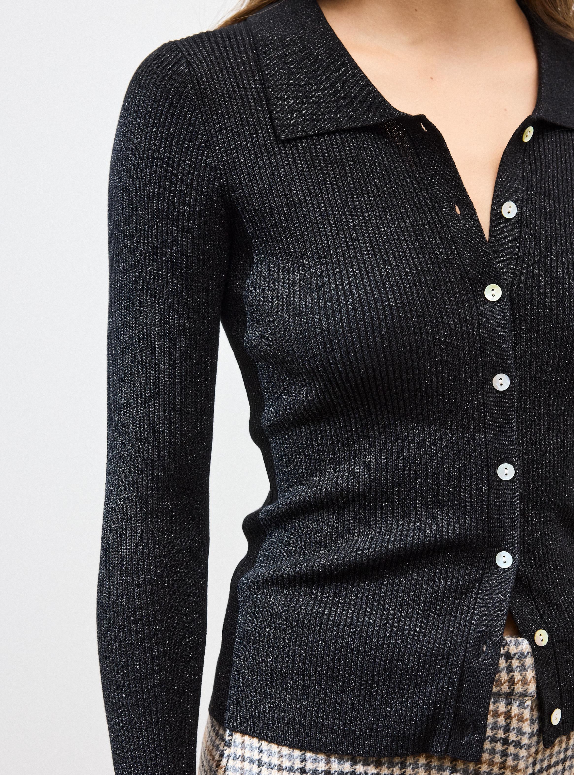 Polera Abotonado Cuello Polo con Hilo Metalizado-3