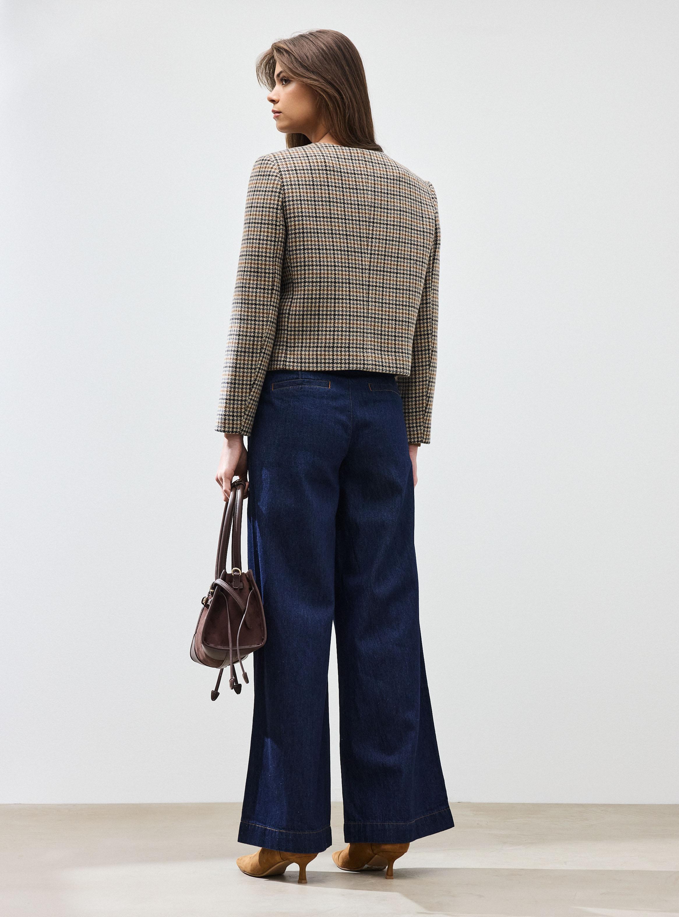 Chaqueta Traje Corta Diseño Cuadros Lana-5