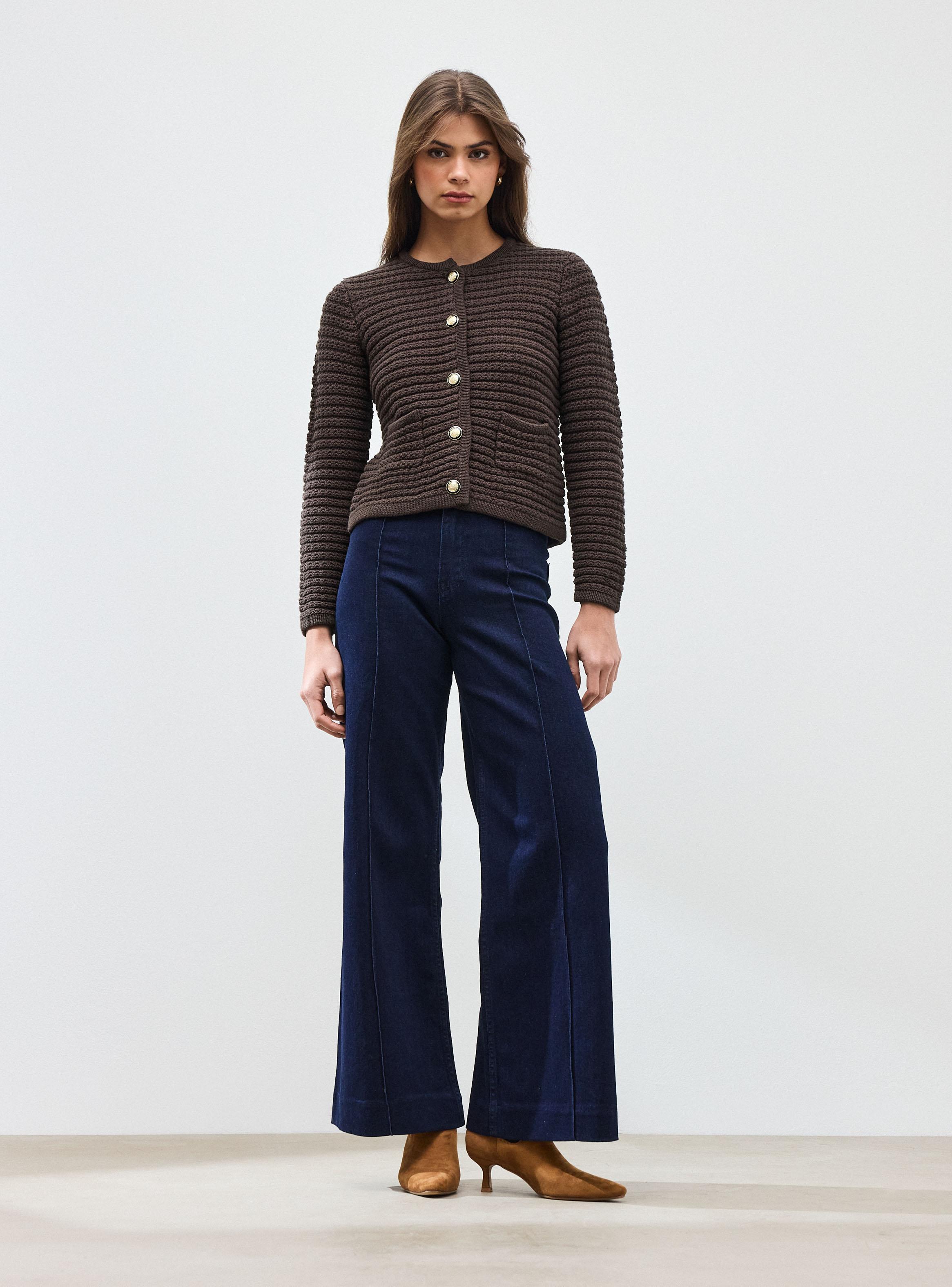 Chaleco Cárdigan Bolsillos con Botón Metálico-4