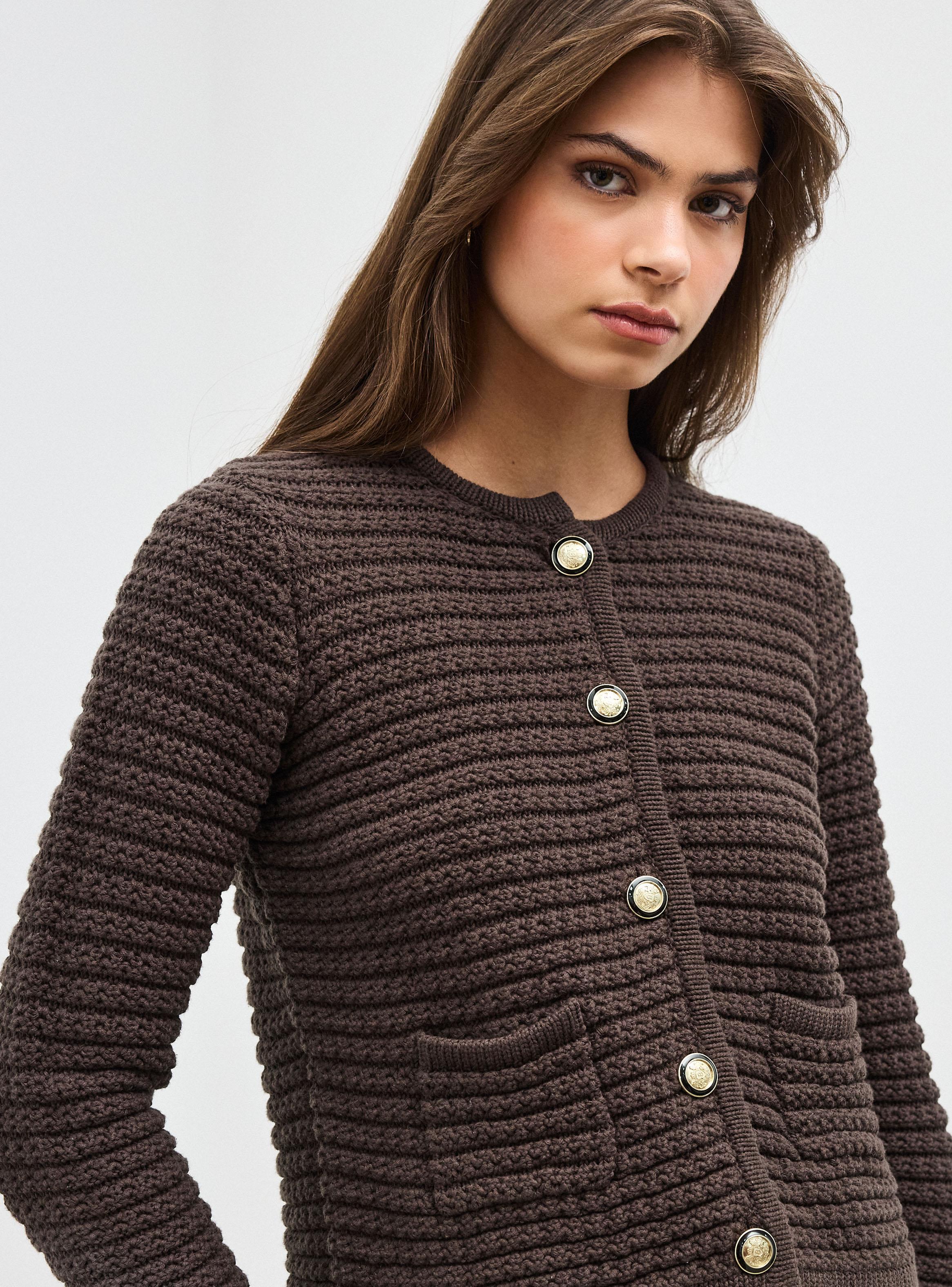 Chaleco Cárdigan Bolsillos con Botón Metálico-3