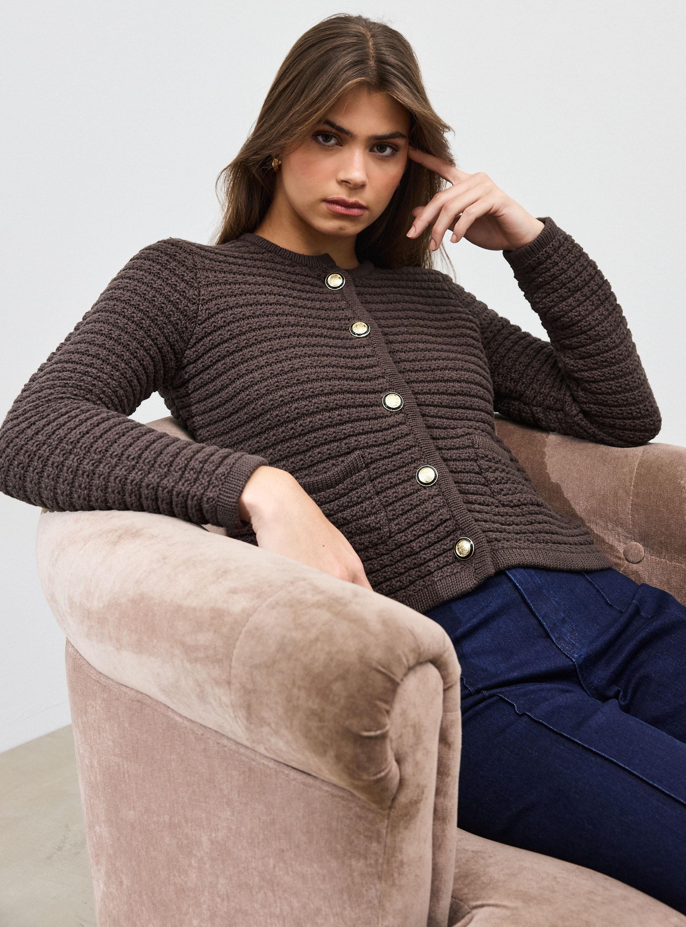 Chaleco Cárdigan Bolsillos con Botón Metálico-2