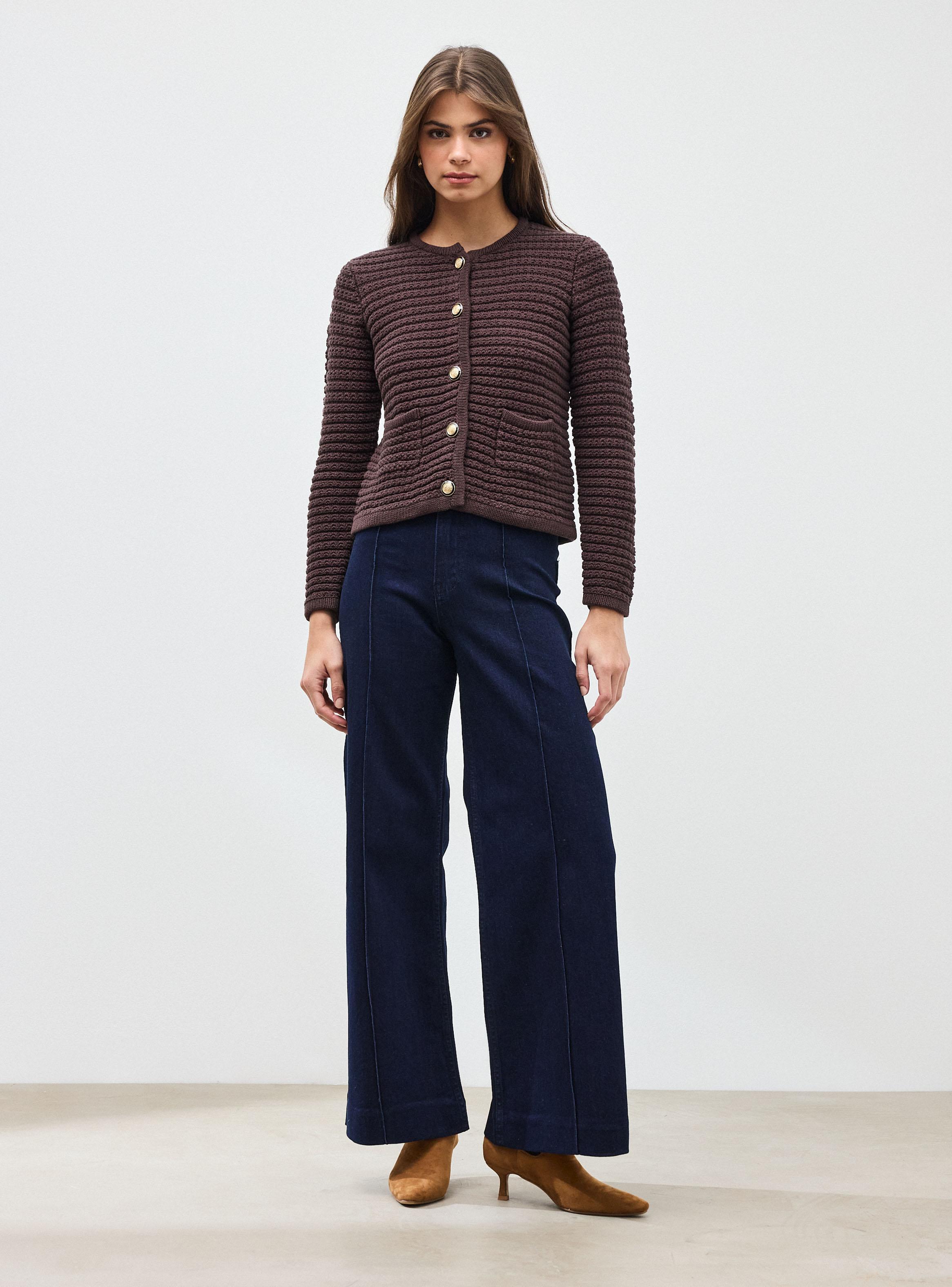 Jeans Wide Leg Tiro Alto con Costura Marcada-4