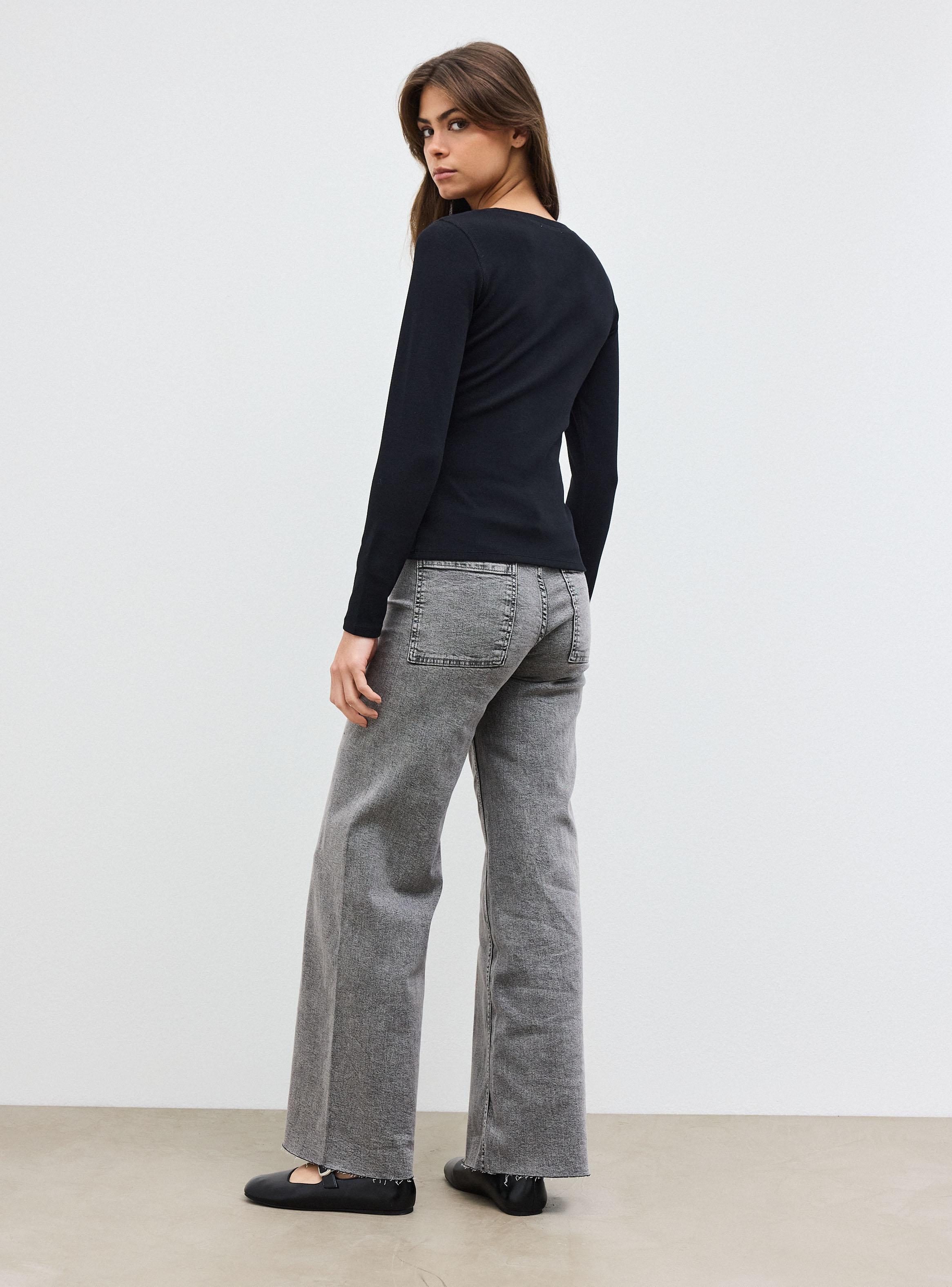 Polera Cuello Redondo Manga Larga Acanalada-5