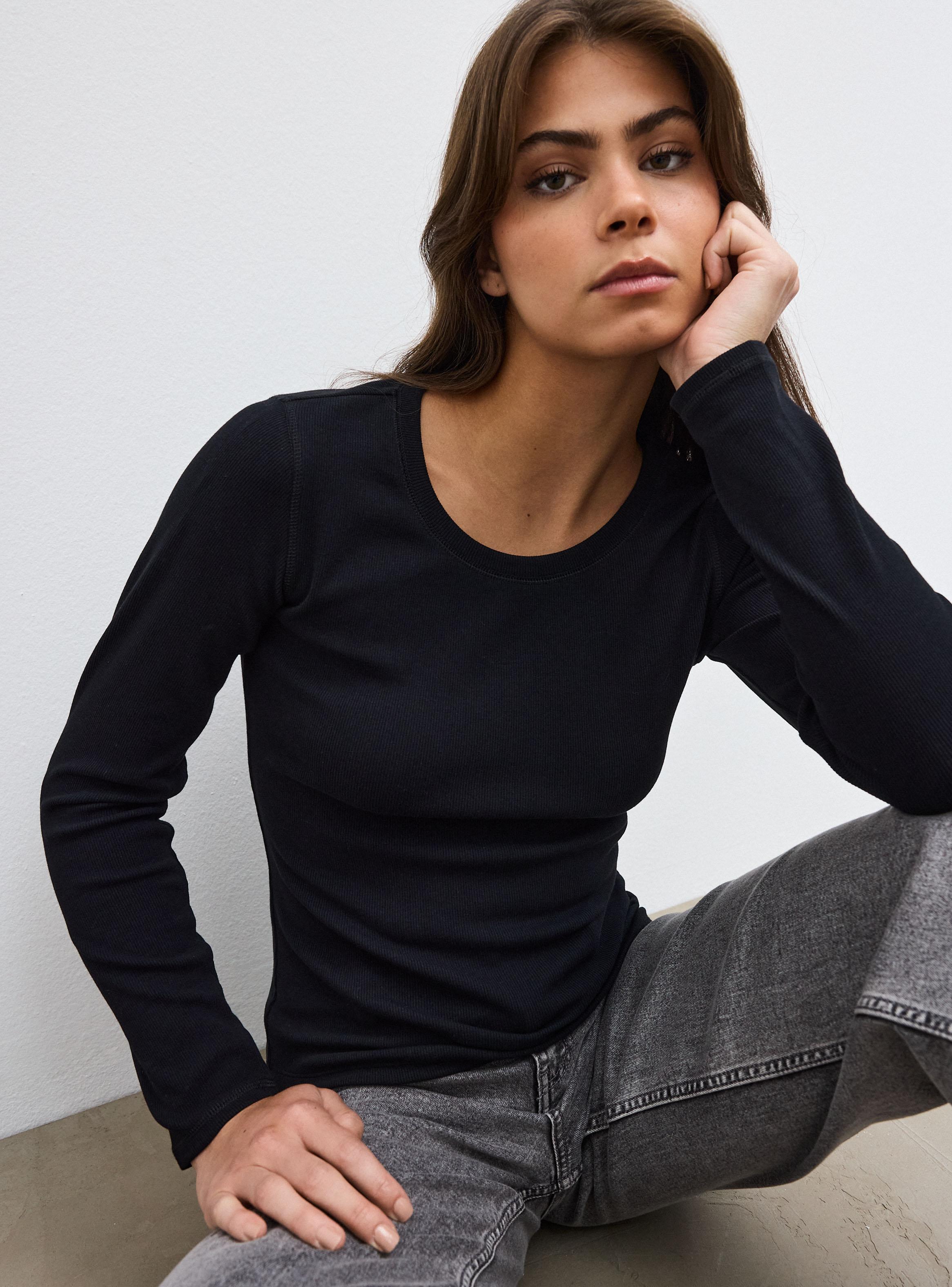 Polera Cuello Redondo Manga Larga Acanalada-2