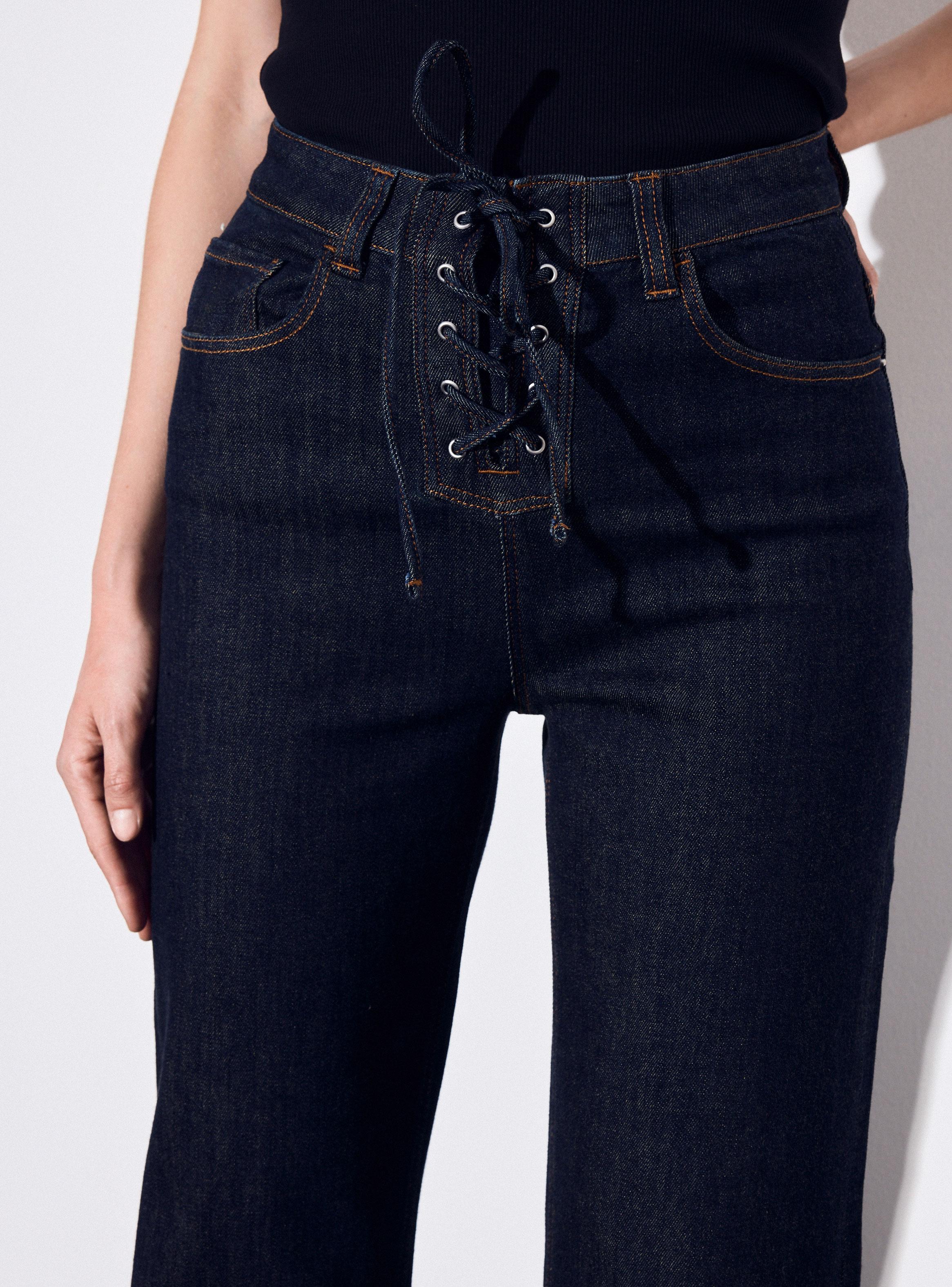 Jeans Wide Leg Bragueta con Amarras-2