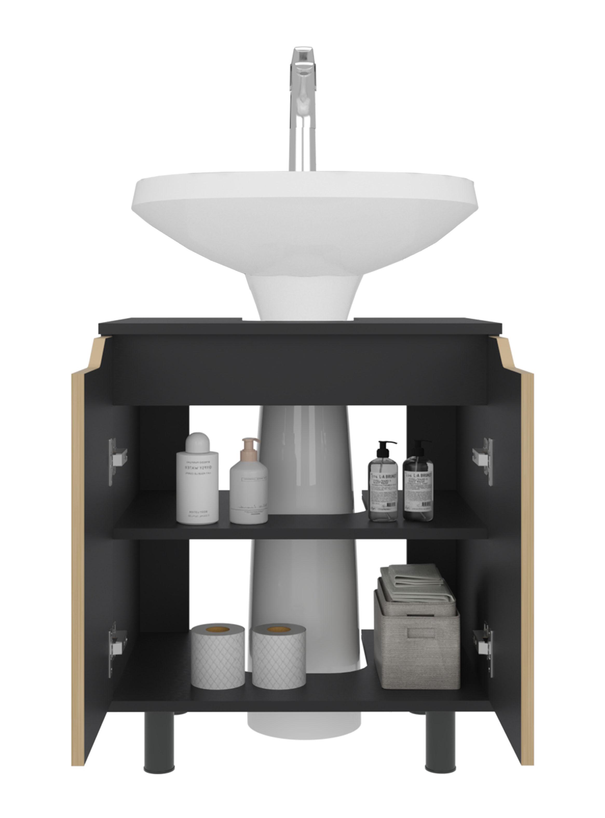 Mueble para Lavamanos Marlo 2 Puertas Wengue Y Fresno-2