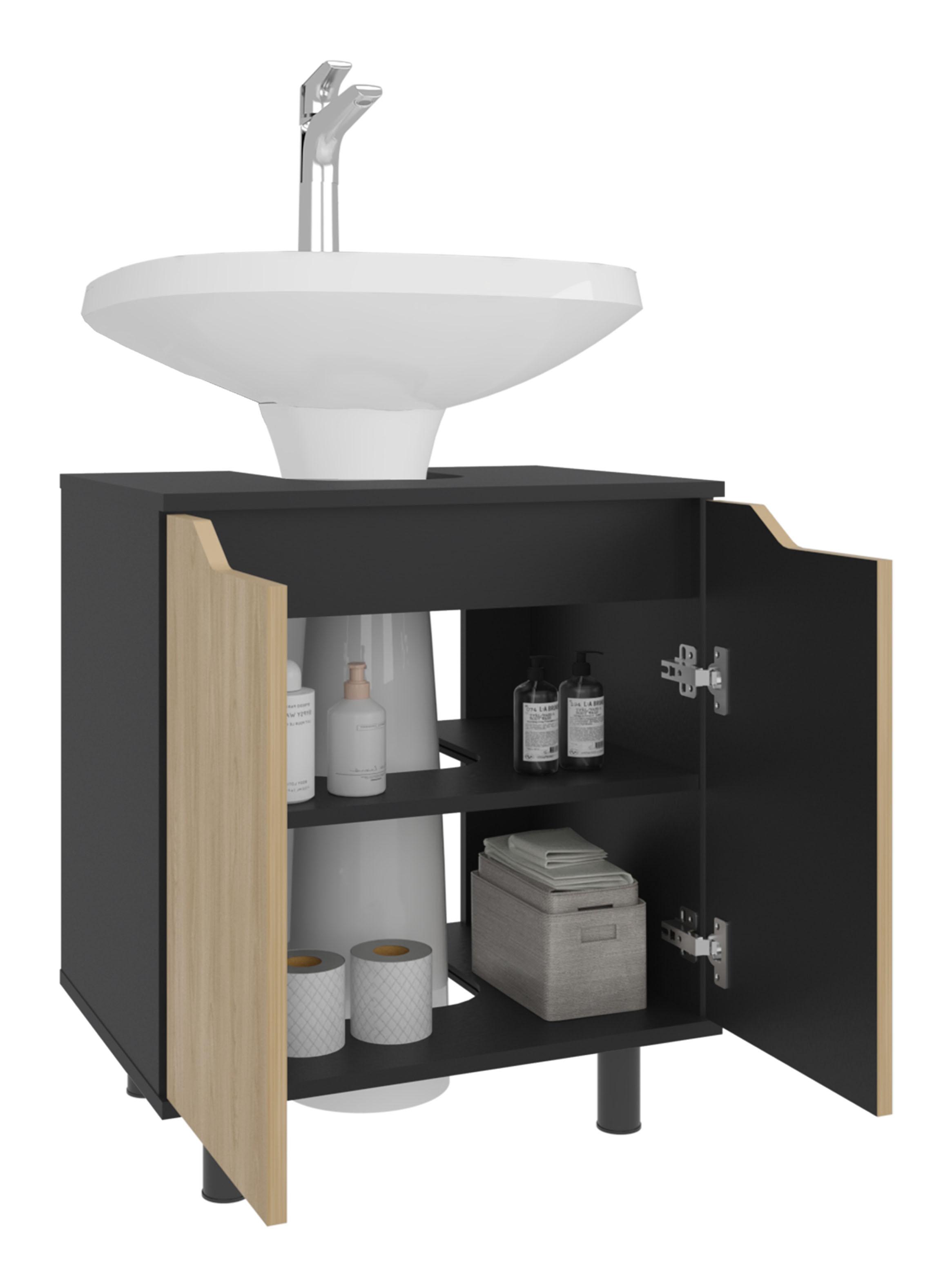 Mueble para Lavamanos Marlo 2 Puertas Wengue Y Fresno-3