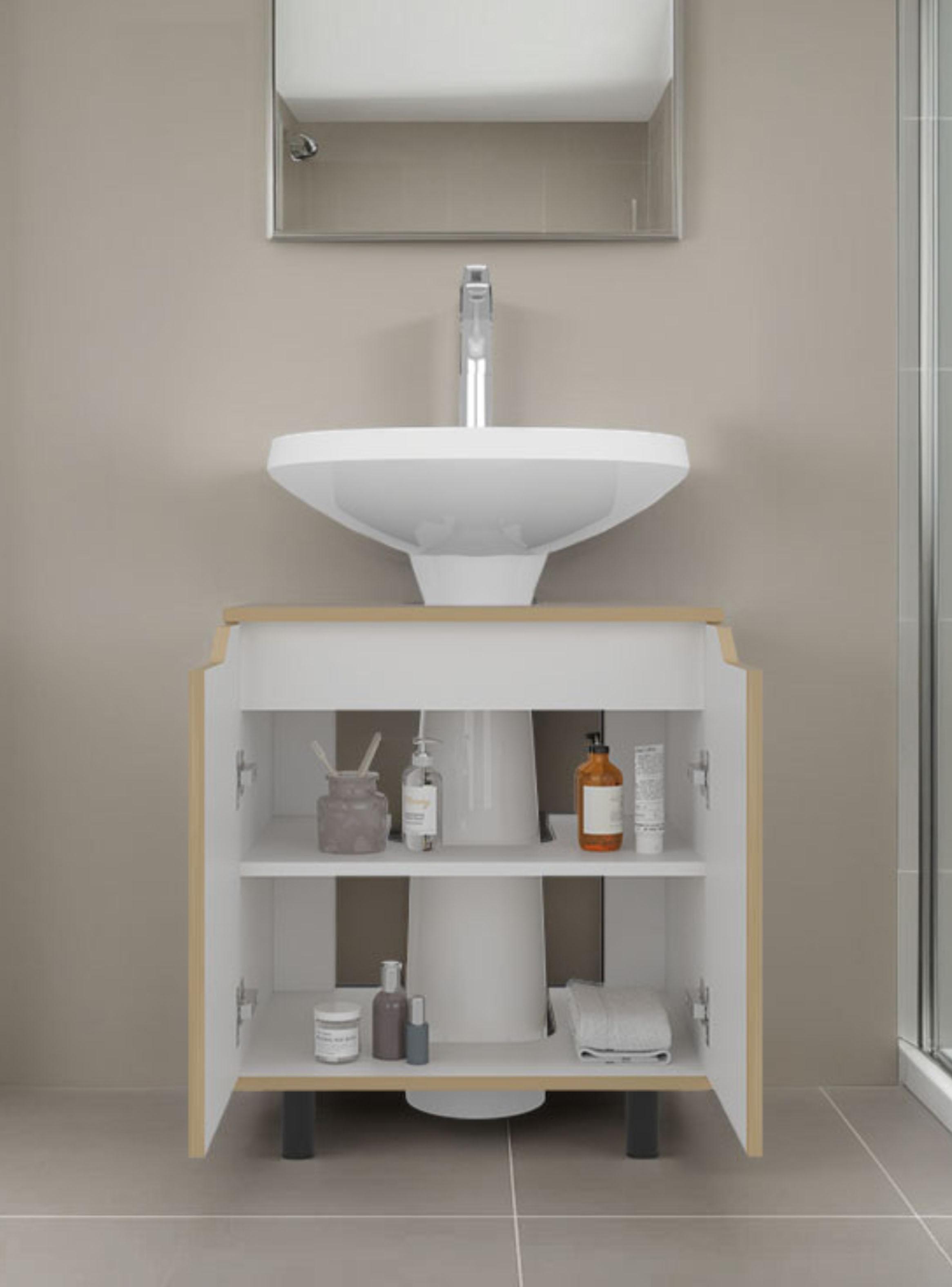 Mueble para Lavamanos Marlo 2 Puertas Fresno Y Blanco-5