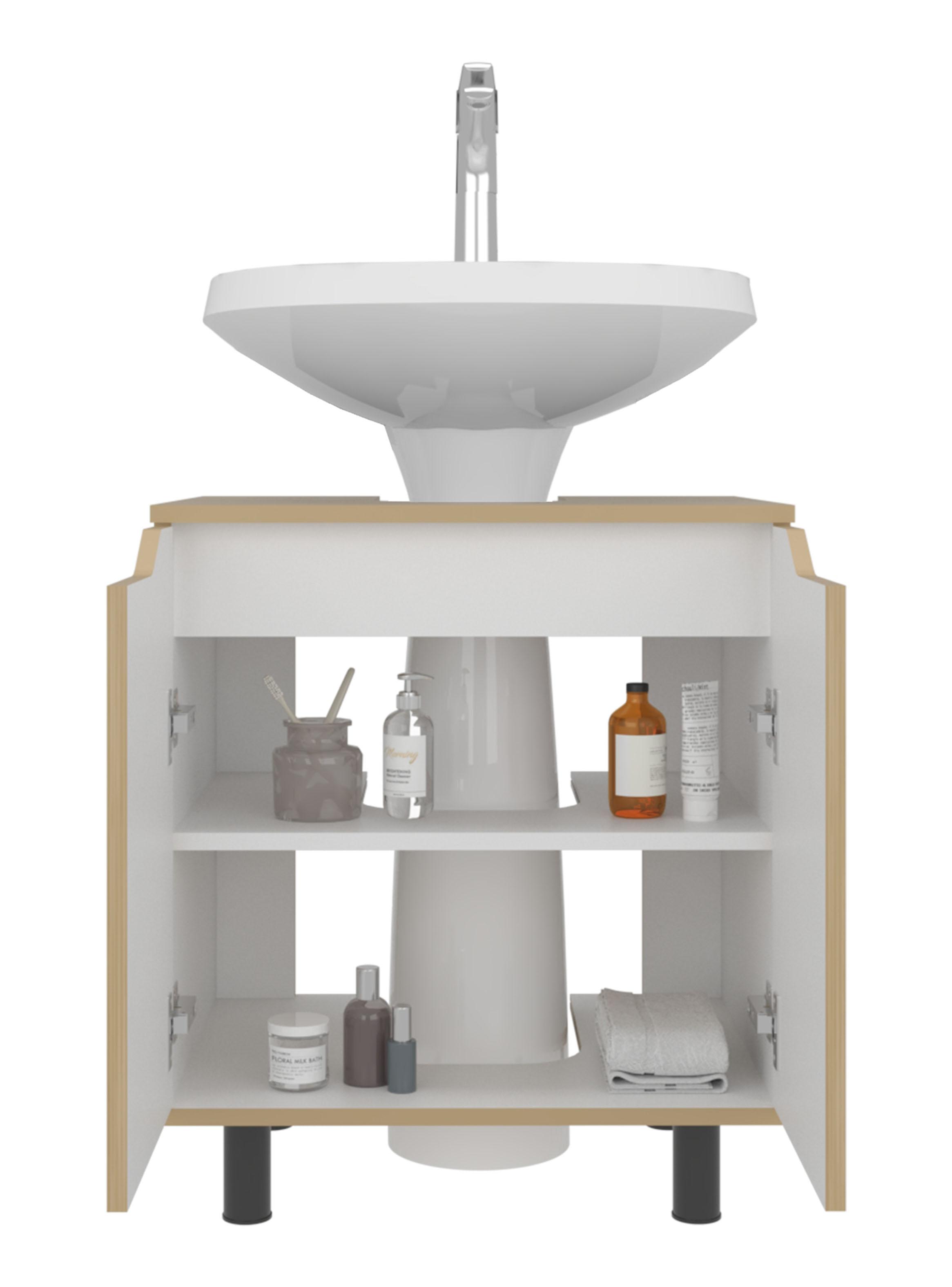 Mueble para Lavamanos Marlo 2 Puertas Fresno Y Blanco-3