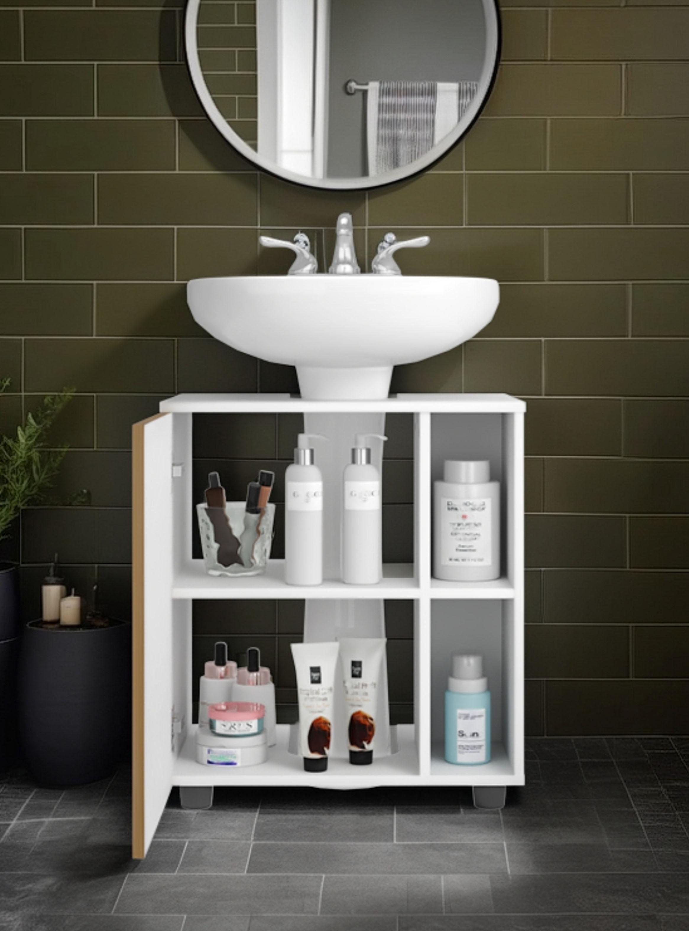 Mueble para Lavamanos Pascuale 1 Puerta Blanco Y Fresno-5