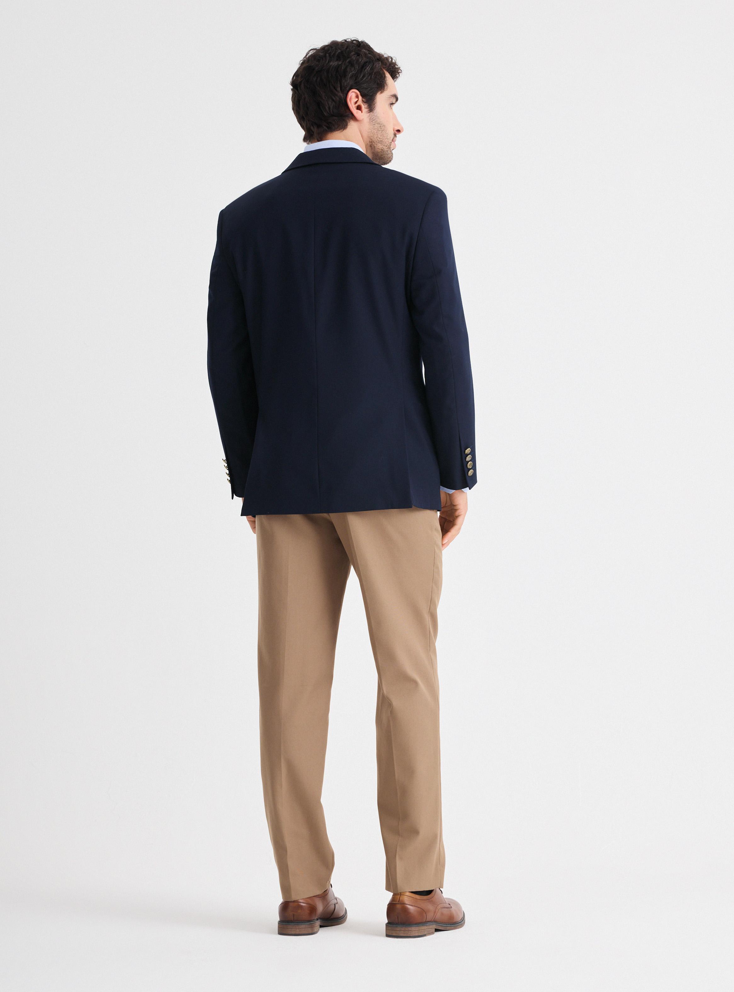 Veston Recto Marino Texturado Botones Dorados-5