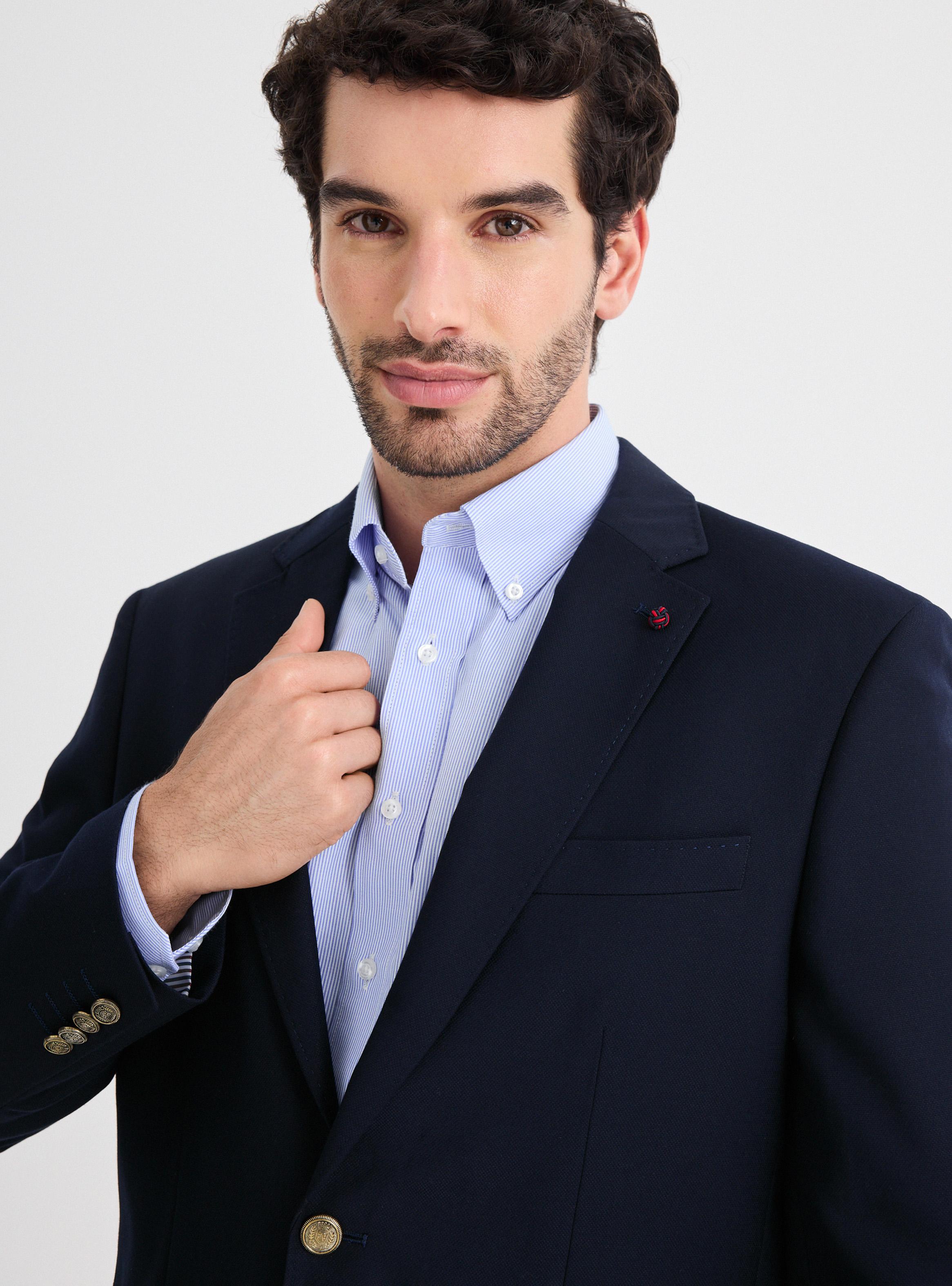 Veston Recto Marino Texturado Botones Dorados-2