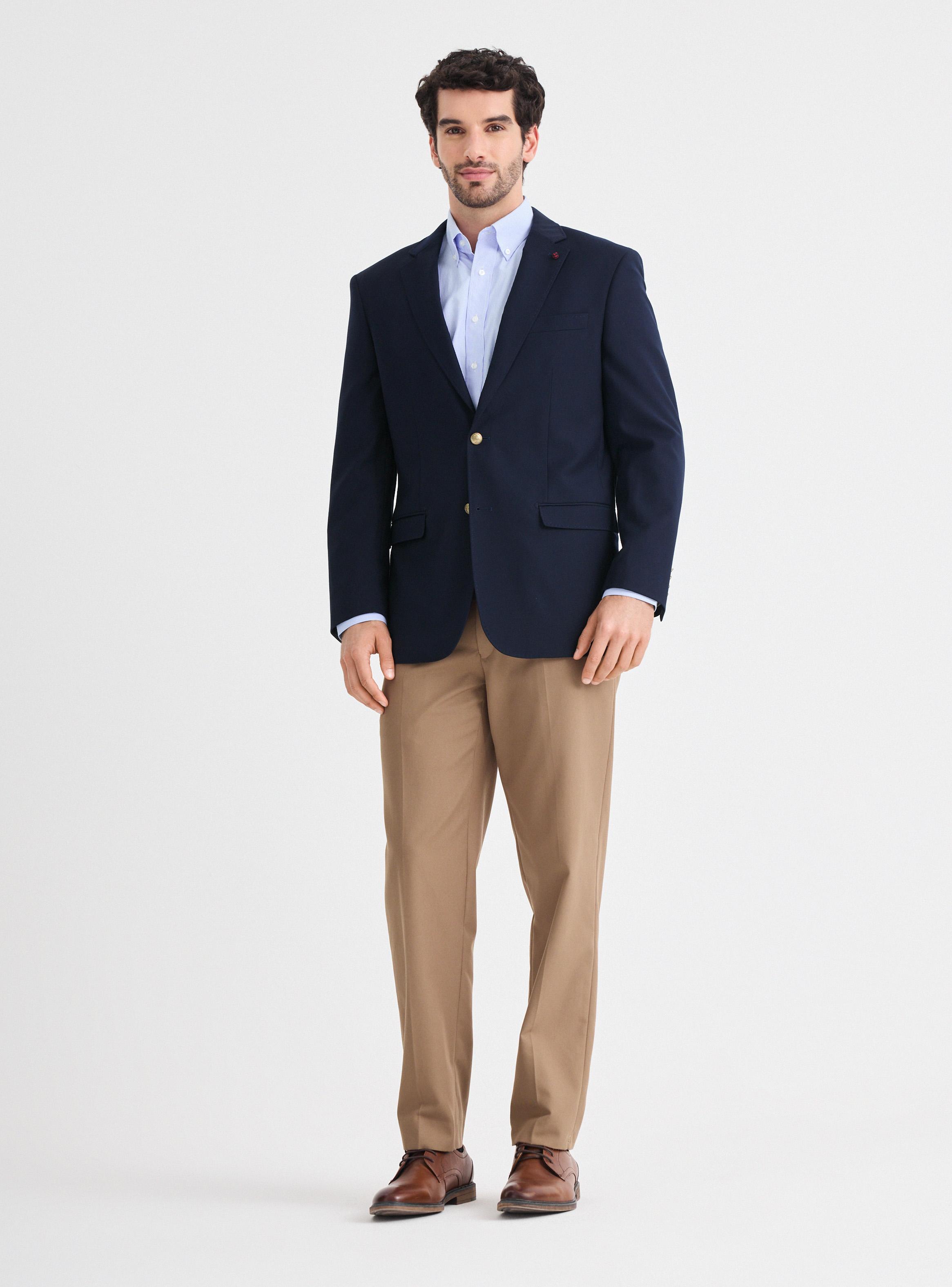 Veston Recto Marino Texturado Botones Dorados-4