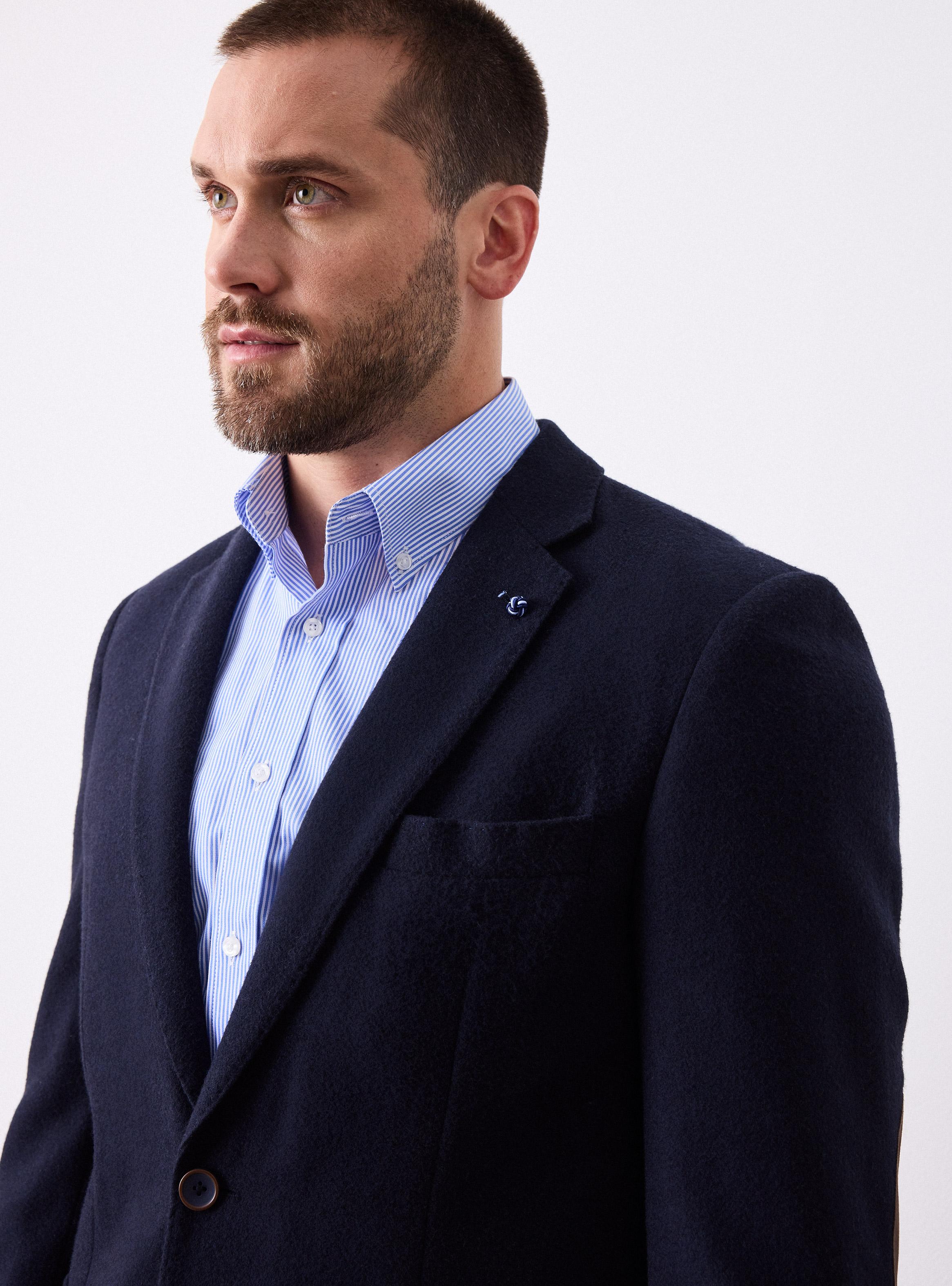 Vestón Recto Paño Liso con Coderas Bolsillos de Parche-2