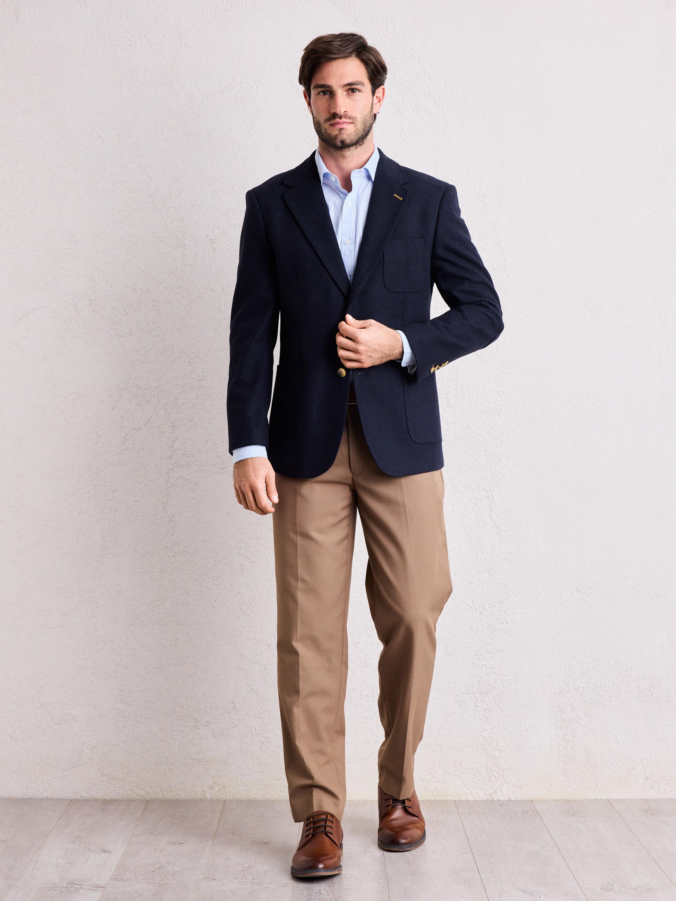 Vestón Recto Paño Liso Azul-4