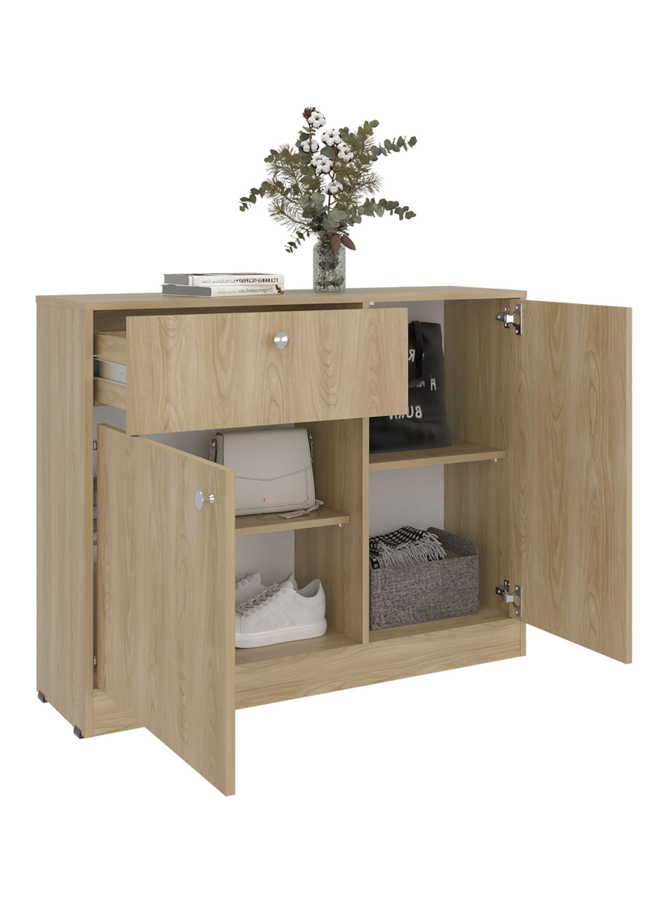 Cómoda Praga 1 Cajón 2 Puertas Fresno 80x100x30.2 cm-3