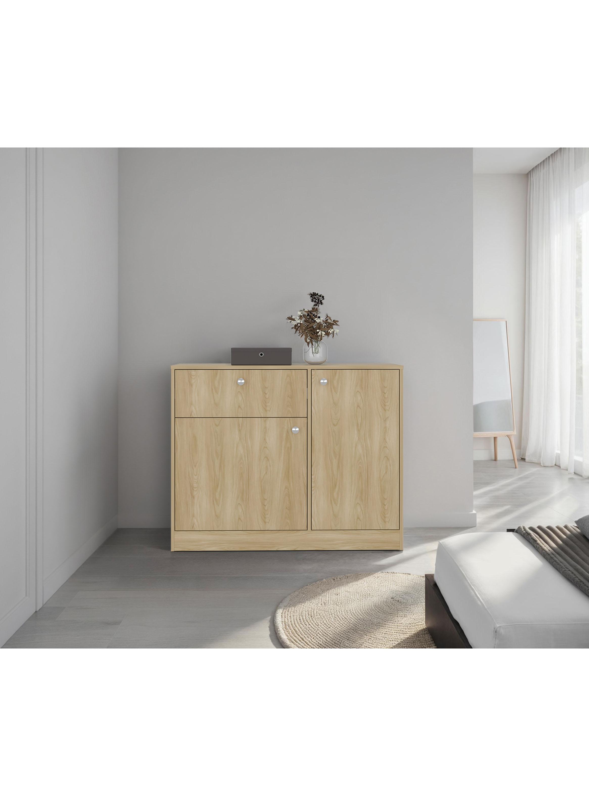 Cómoda Praga 1 Cajón 2 Puertas Fresno 80x100x30.2 cm-4