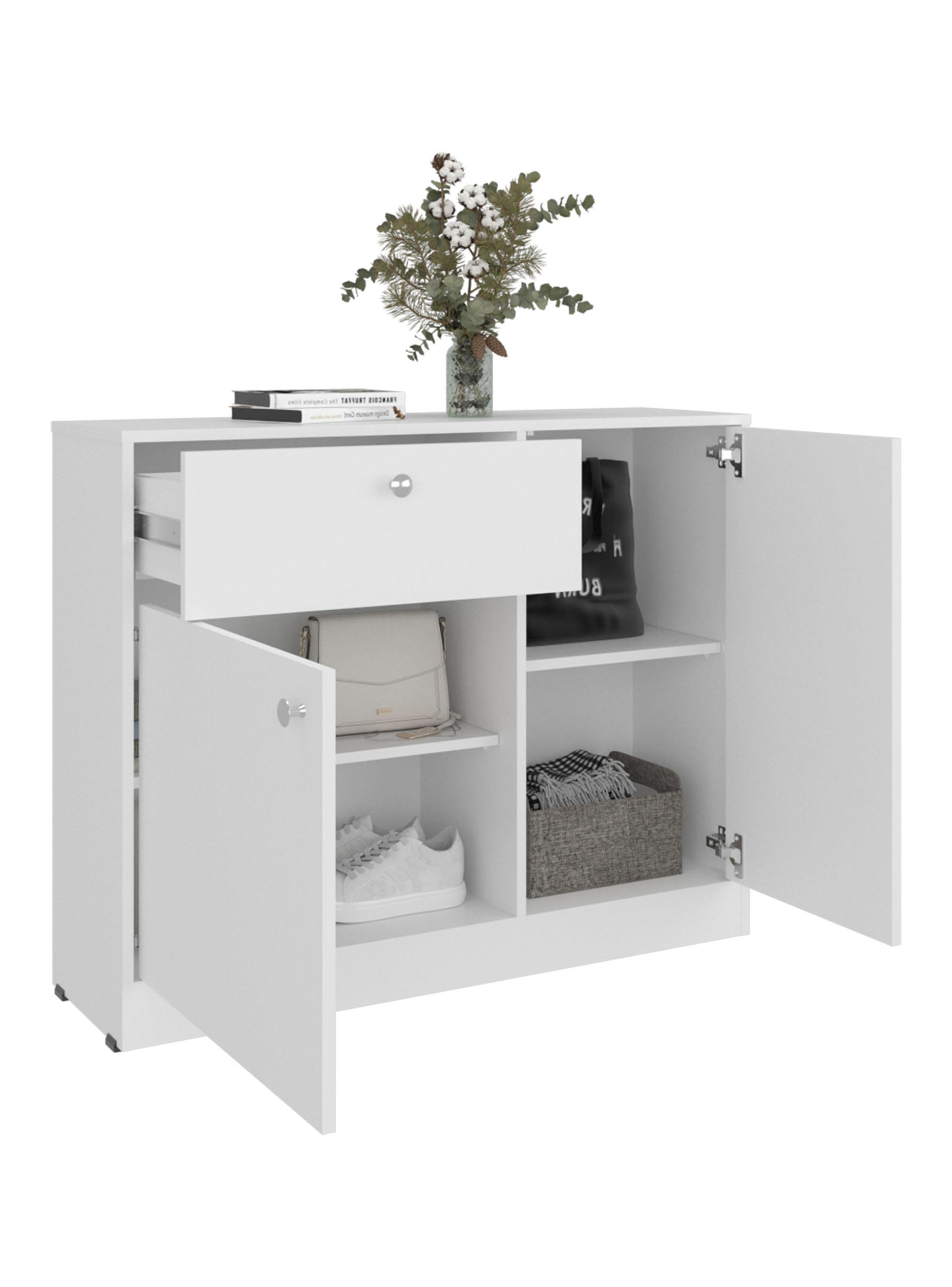 Cómoda Praga 1 Cajón 2 Puertas Blanco 80x100x30.2 cm-3