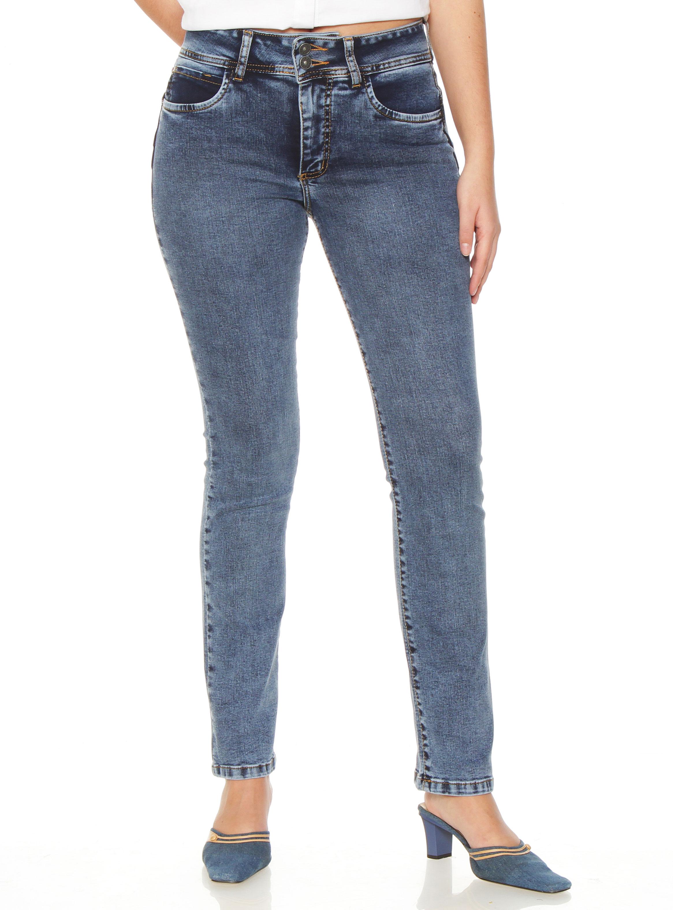 Jeans Slim Tiro Alto Push Up Pretina Media 2 Botones-0