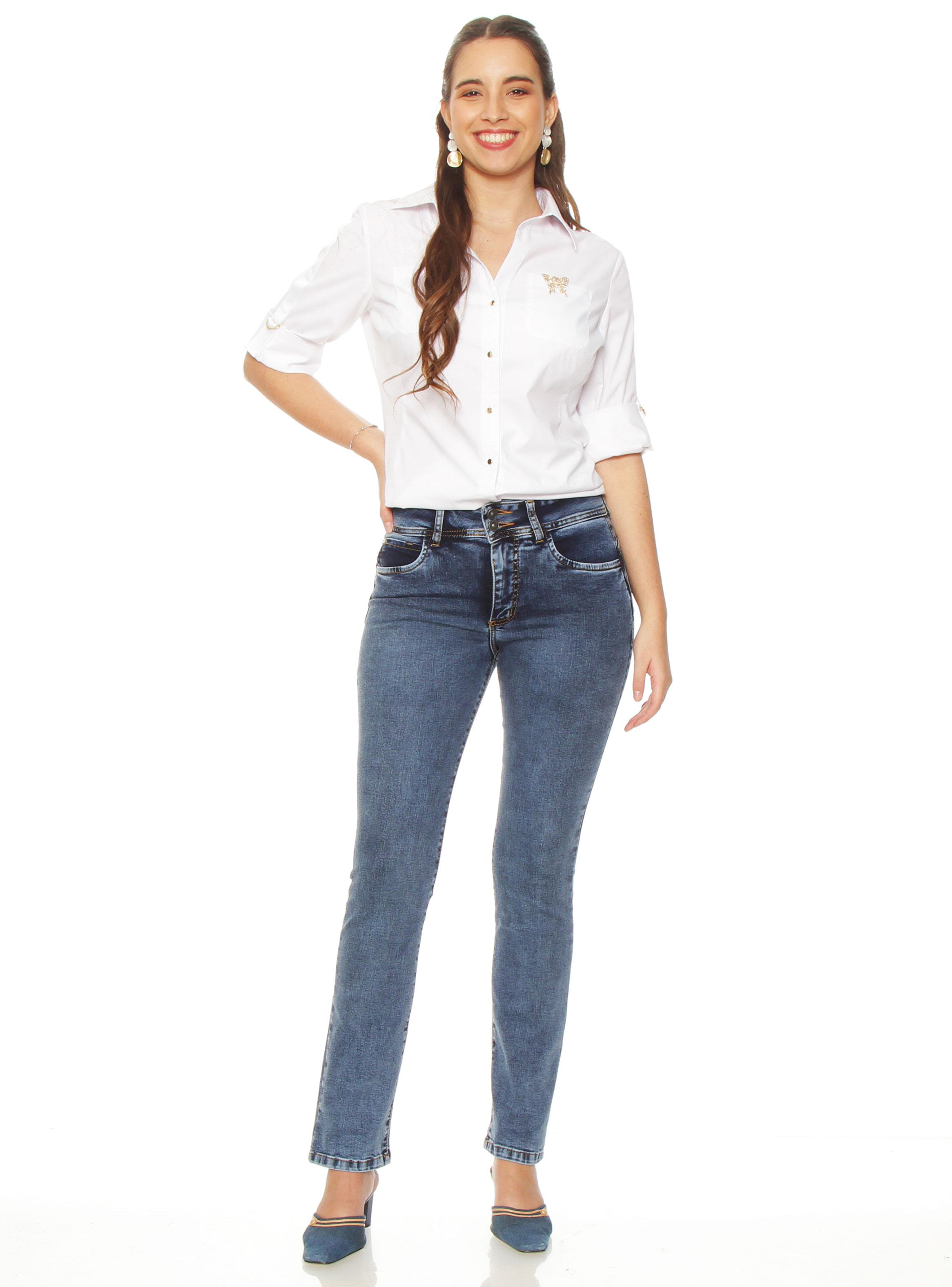 Jeans Slim Tiro Alto Push Up Pretina Media 2 Botones-3