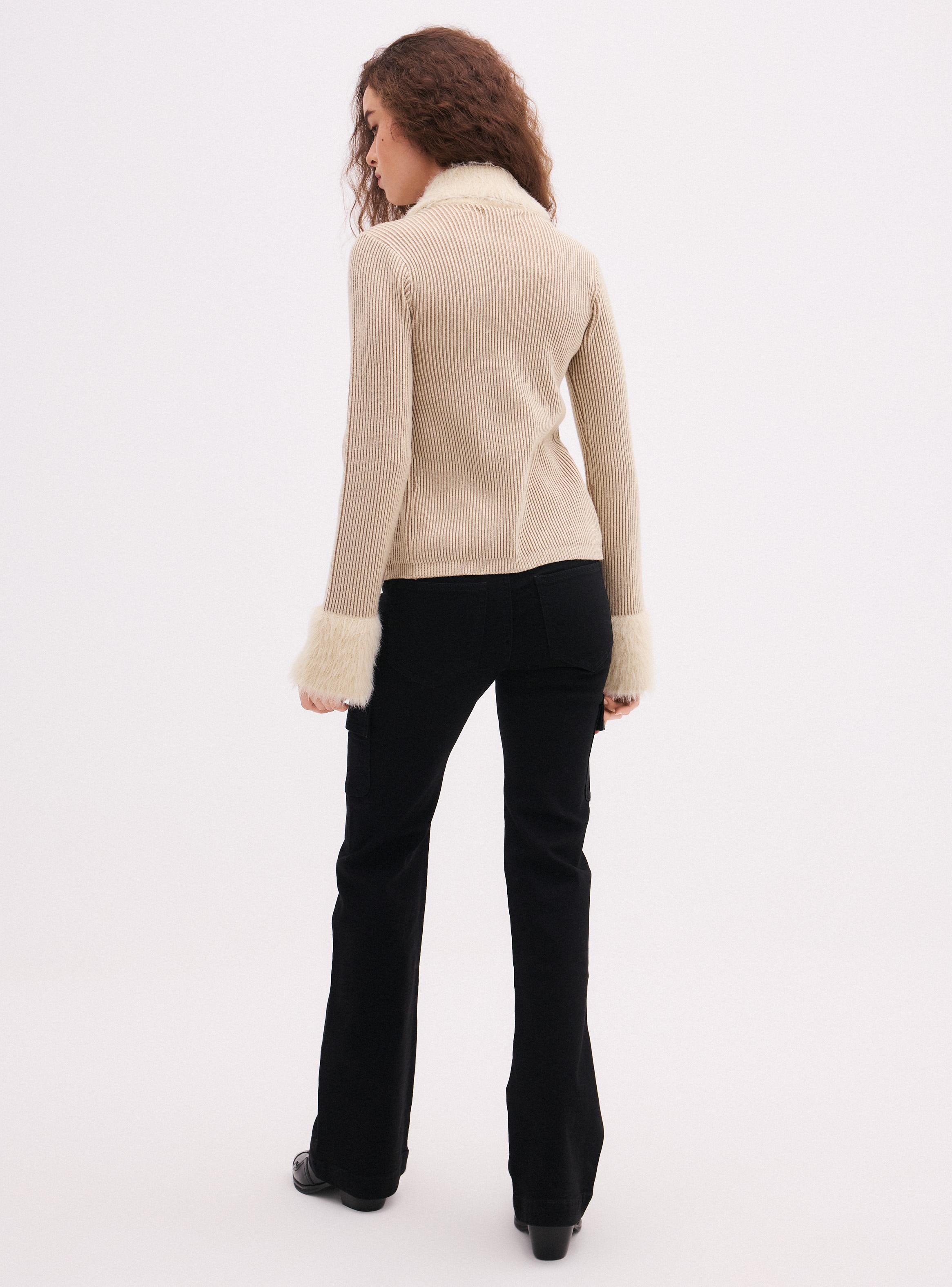 Jeans Flare Fit Tiro Alto Acampanado Elasticado Cargo-5