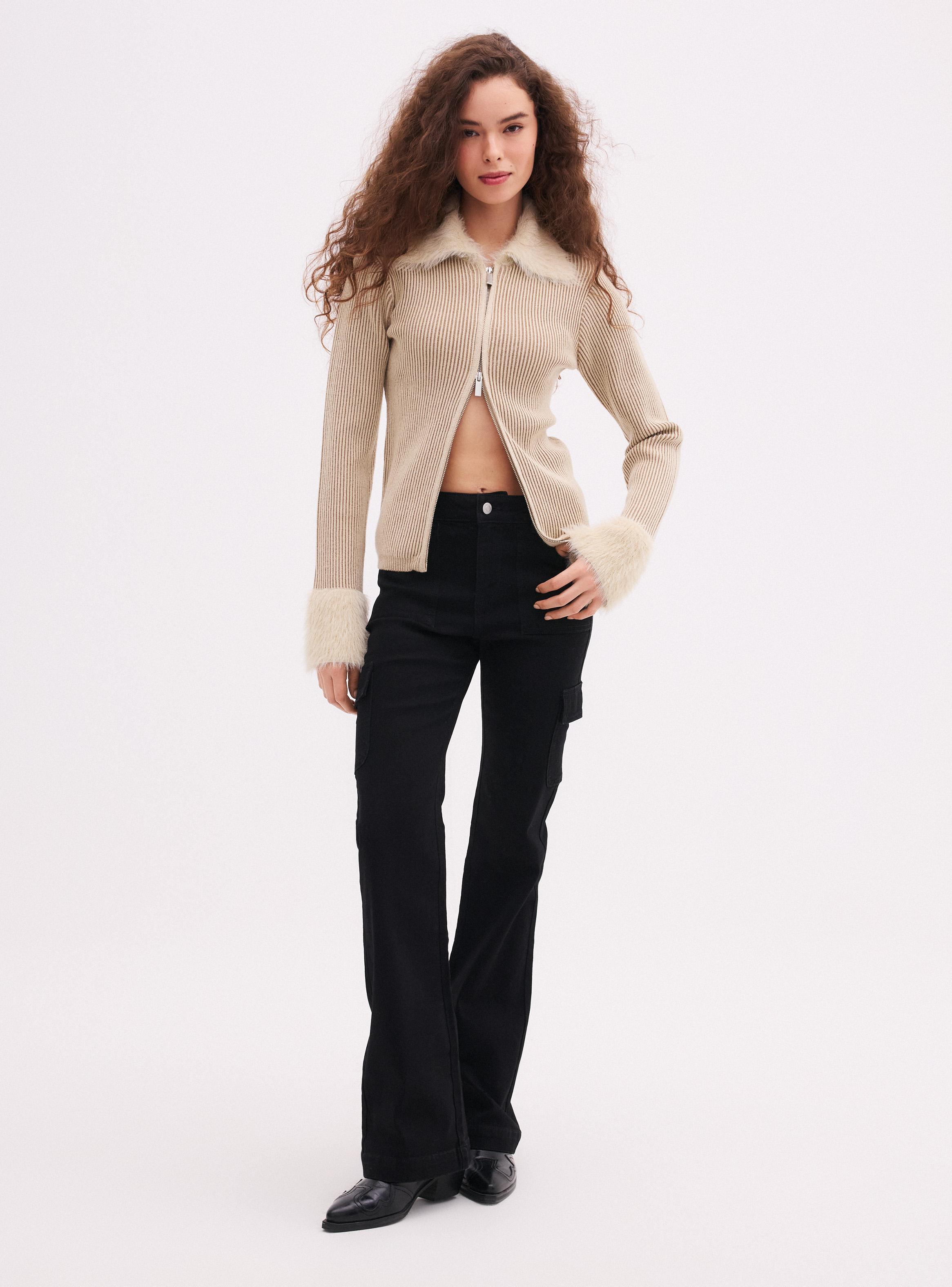 Jeans Flare Fit Tiro Alto Acampanado Elasticado Cargo-4