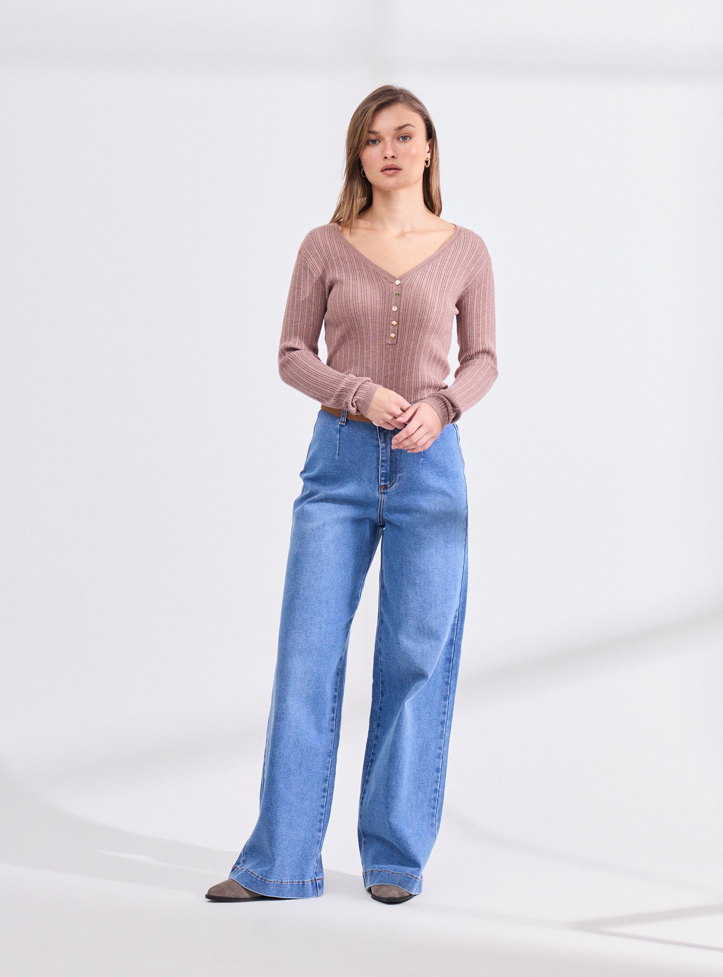 Sweater Acanalado Cuello V-4