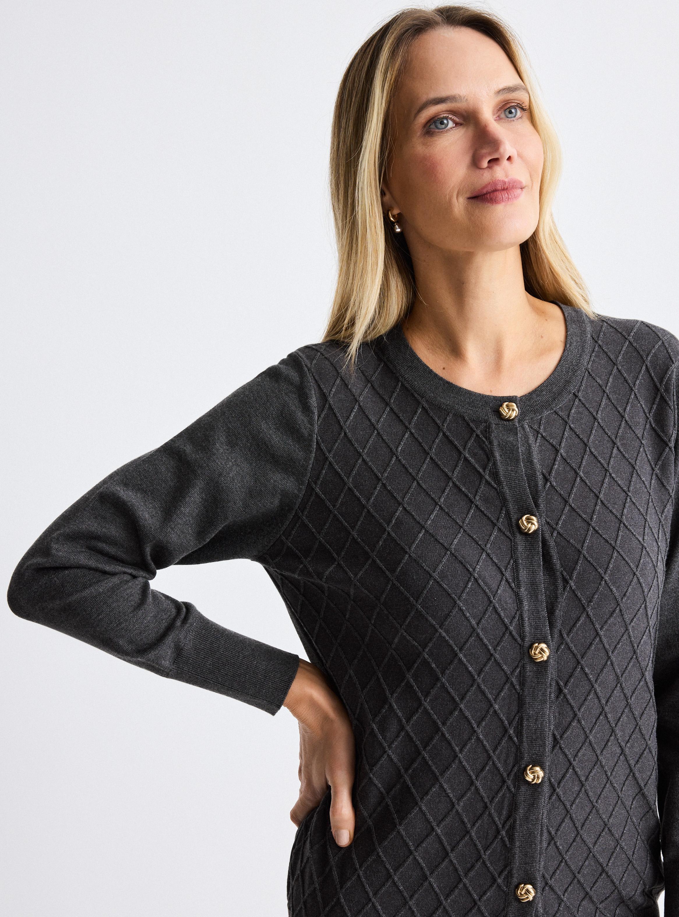 Chaleco Cárdigan con Botón Adorno-2