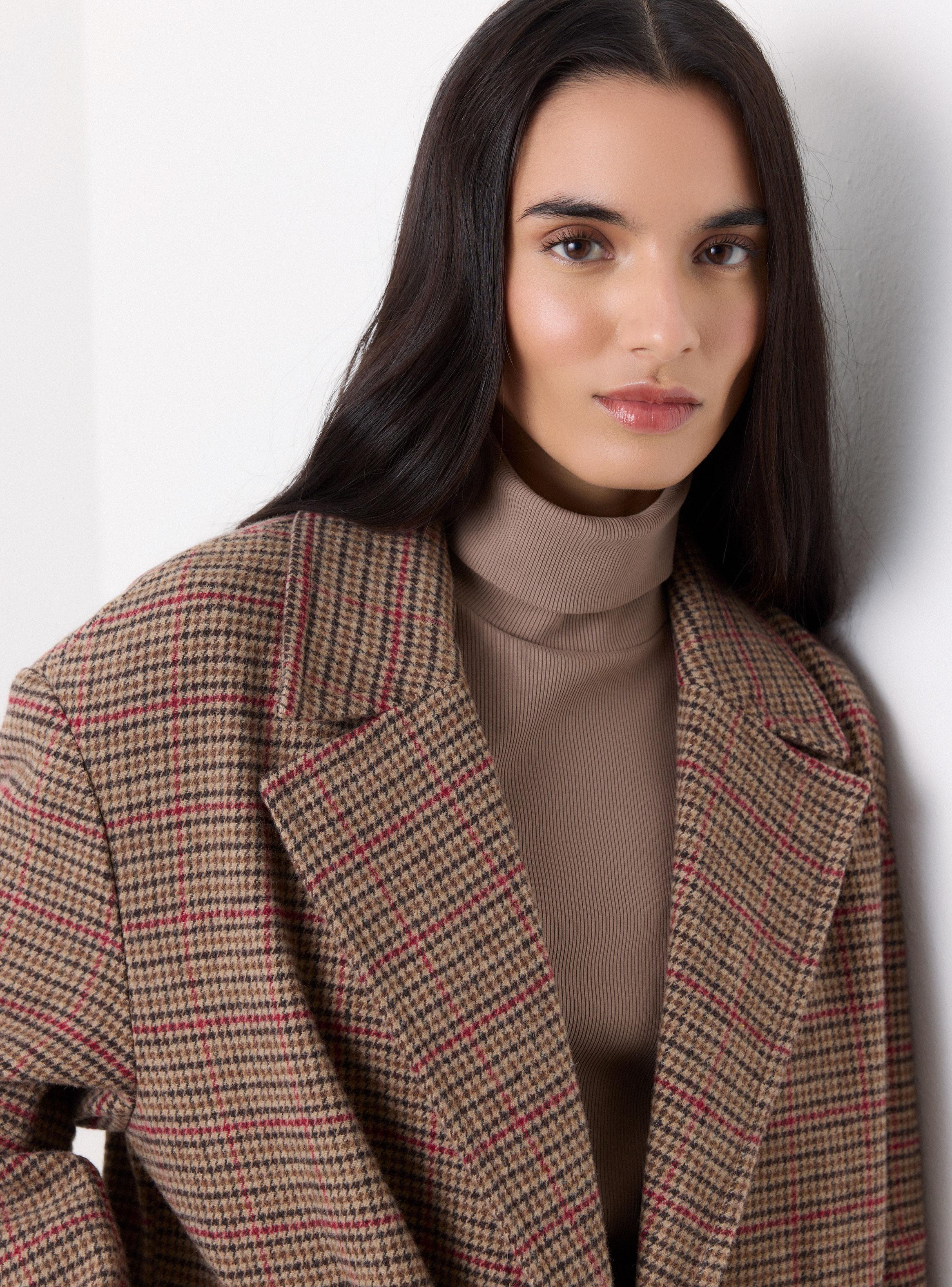 Abrigo con Diseño de Cuadros Tela con Mezcla de Lana-2