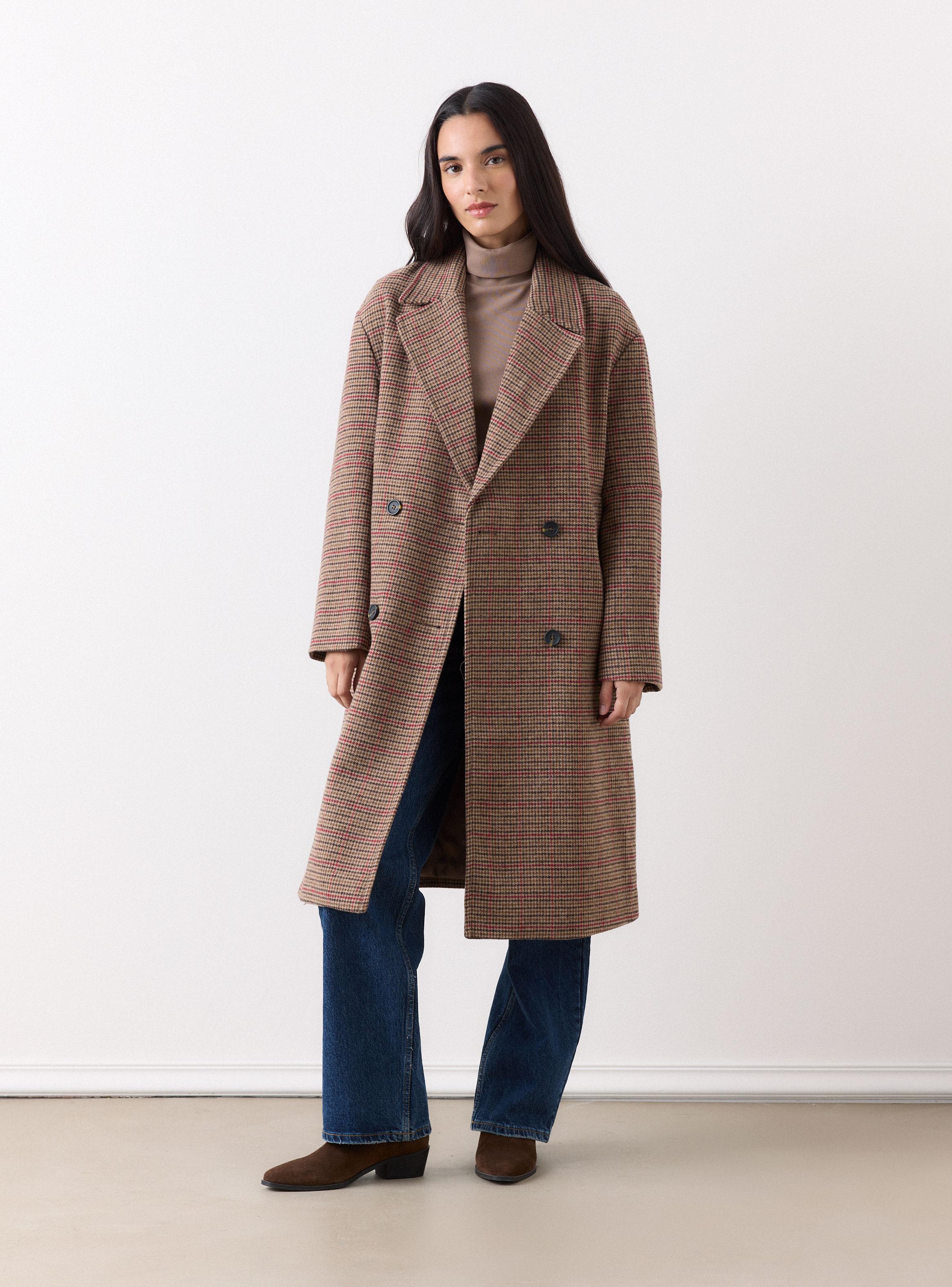 Abrigo con Diseño de Cuadros Tela con Mezcla de Lana-4