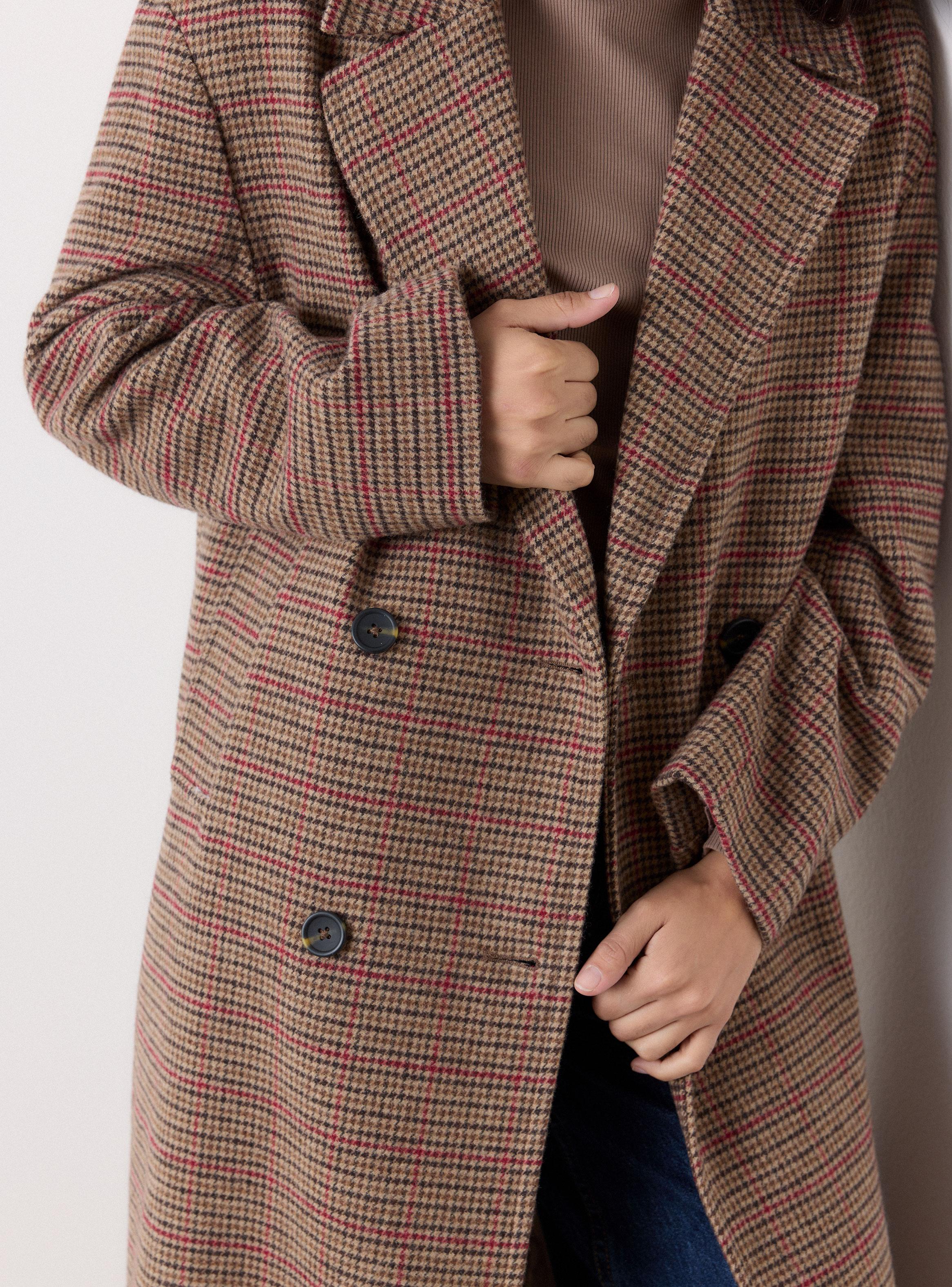 Abrigo con Diseño de Cuadros Tela con Mezcla de Lana-3