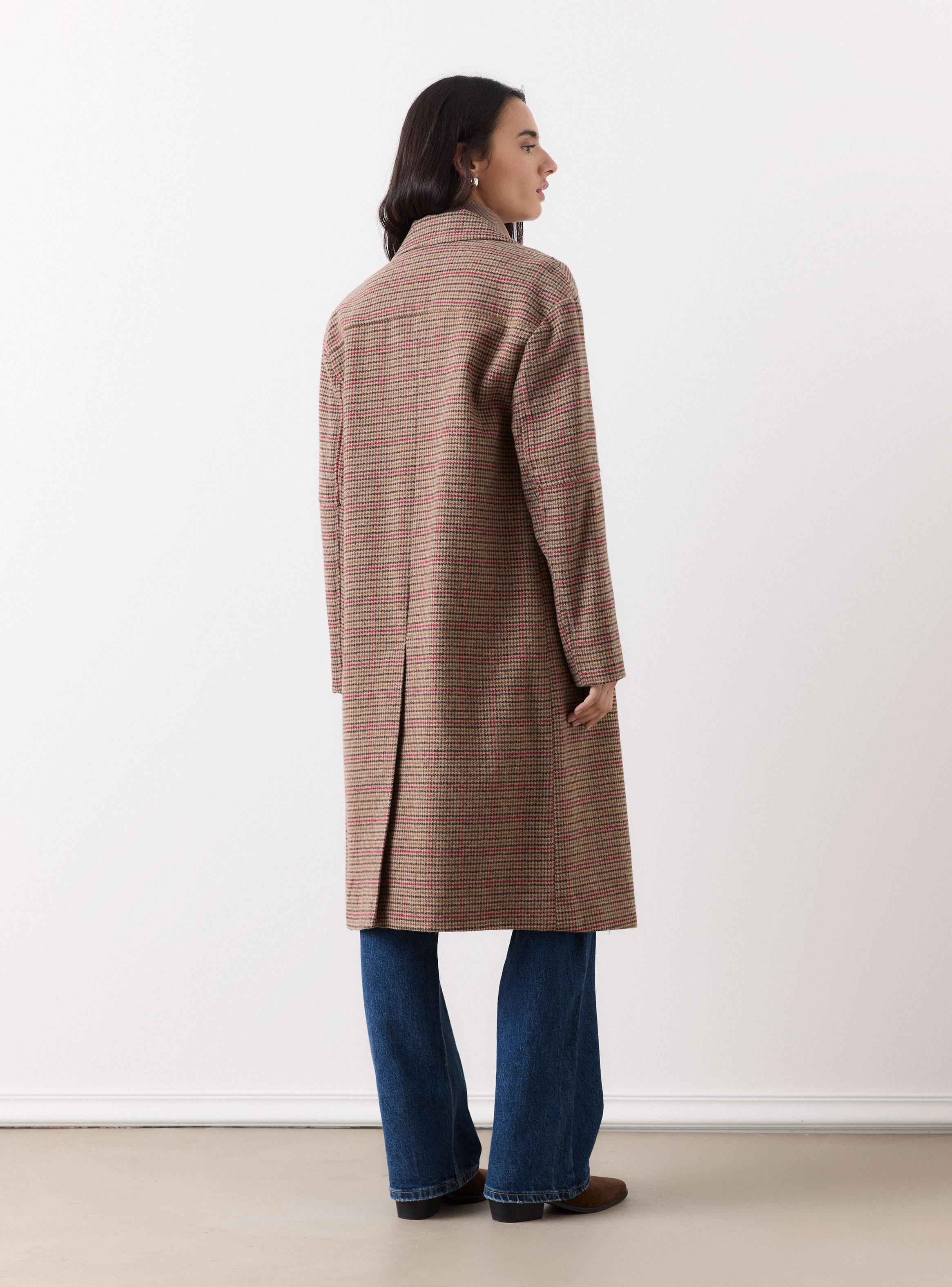 Abrigo con Diseño de Cuadros Tela con Mezcla de Lana-5