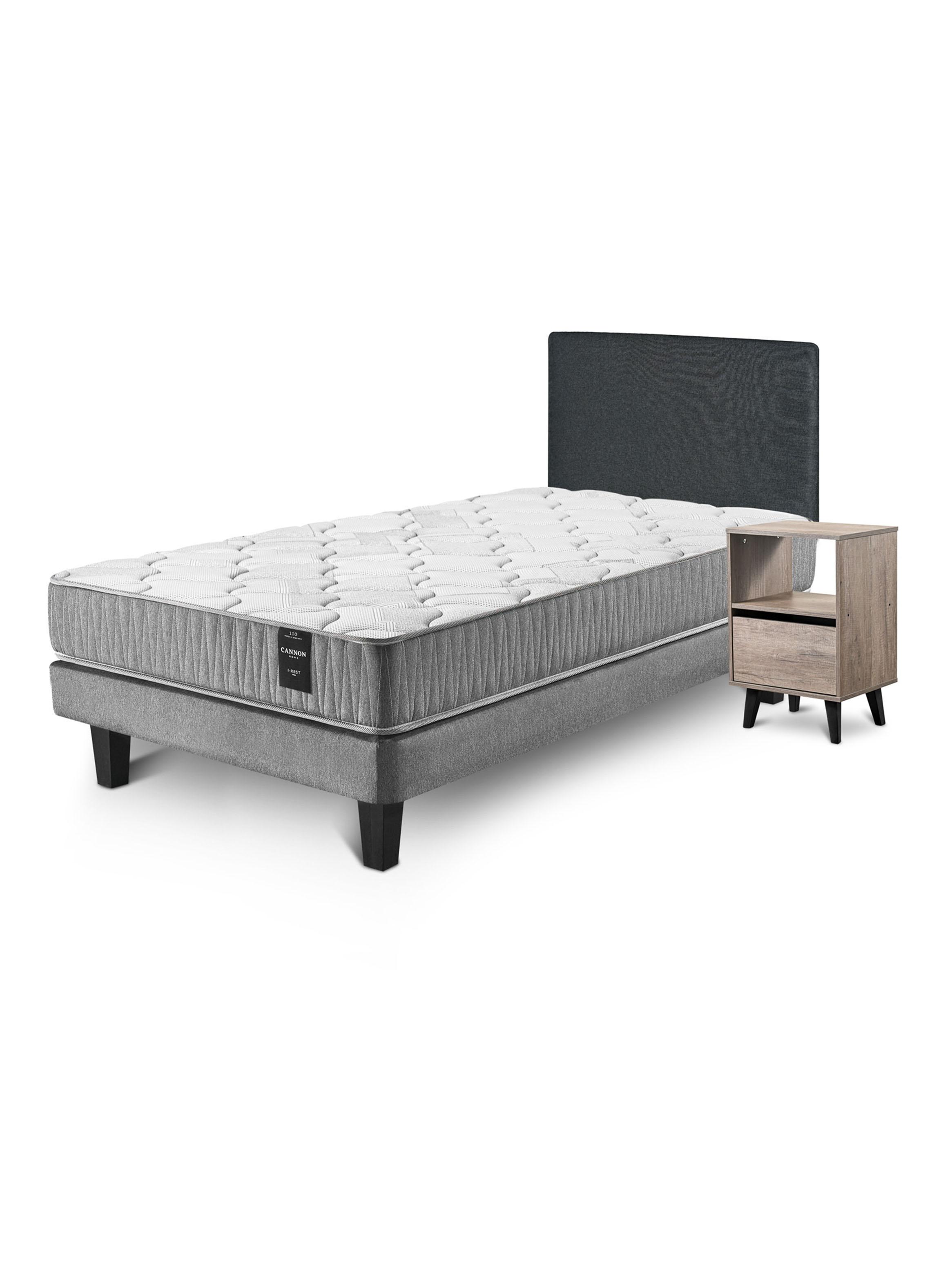 Cama Europea I-Rest 1.5 Plazas Base Normal + Respaldo Wall + Velador Ebro-0