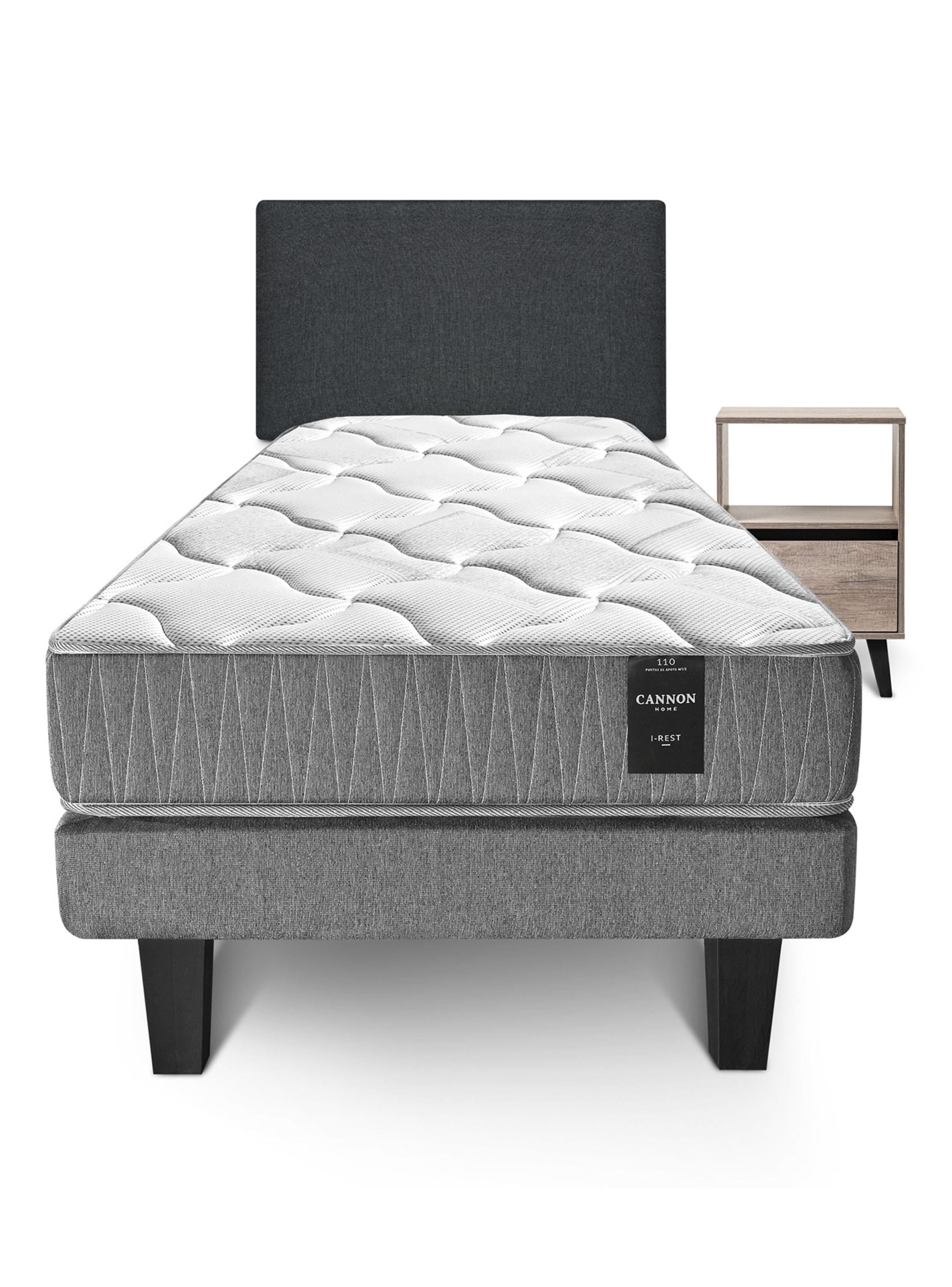 Cama Europea I-Rest 1.5 Plazas Base Normal + Respaldo Wall + Velador Ebro-1