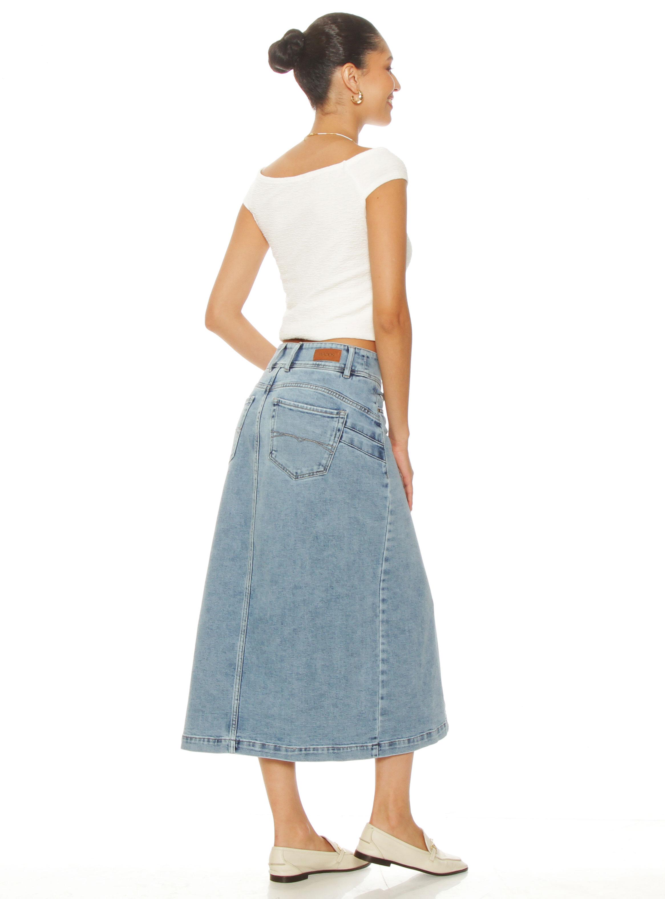 Falda Denim Tiro Alto Push Up Pretina 2 Botones-4