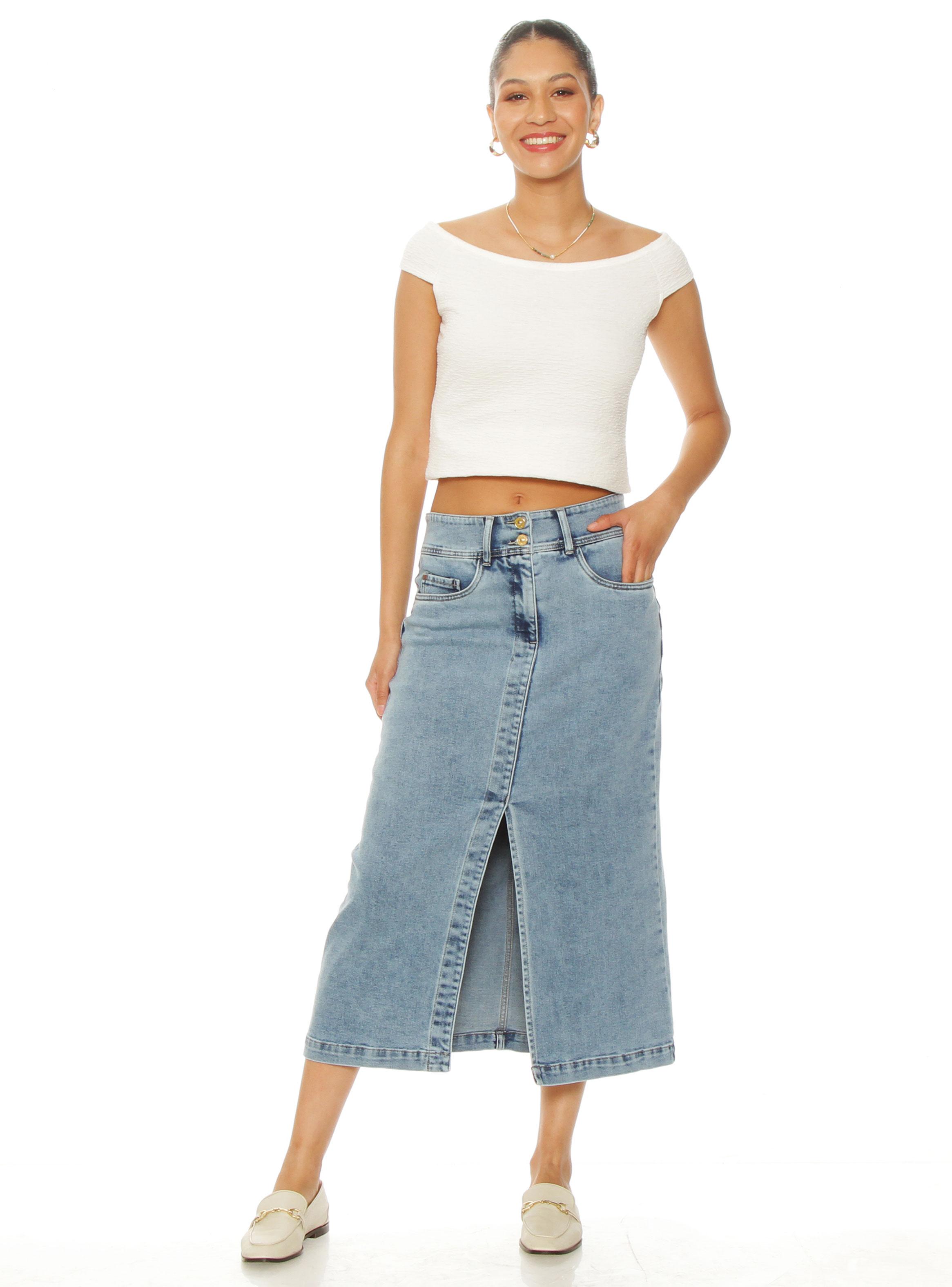 Falda Denim Tiro Alto Push Up Pretina 2 Botones-3