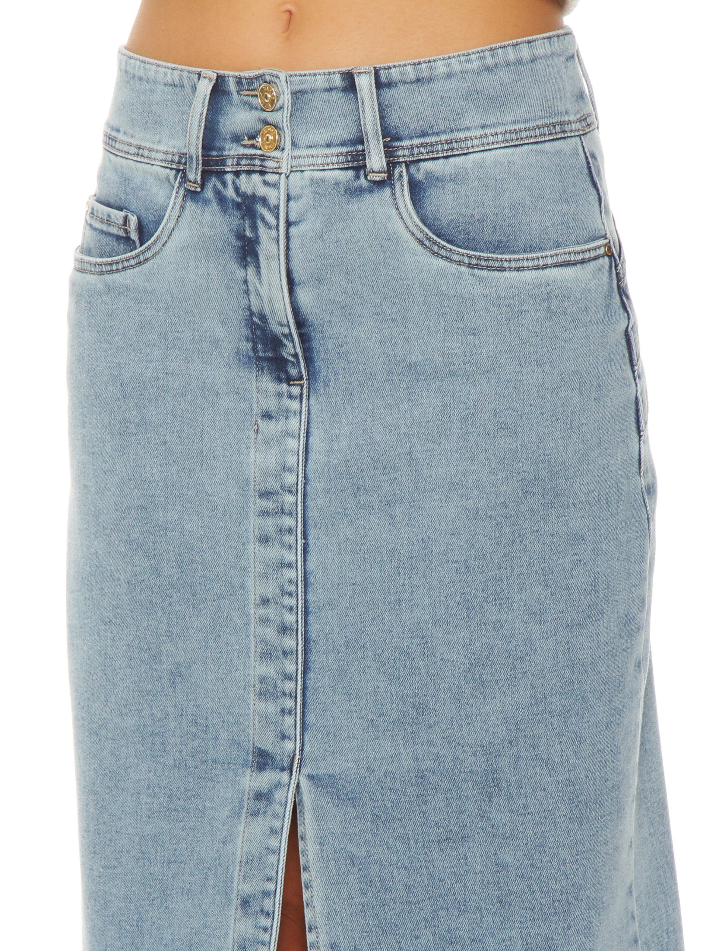 Falda Denim Tiro Alto Push Up Pretina 2 Botones-2