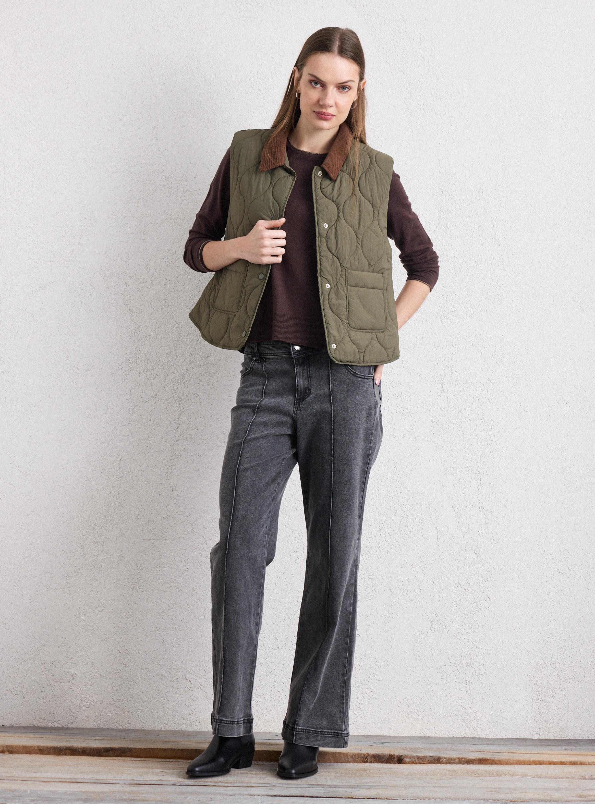 Parka sin Mangas con Cuello de Cotelé Contrastado-4