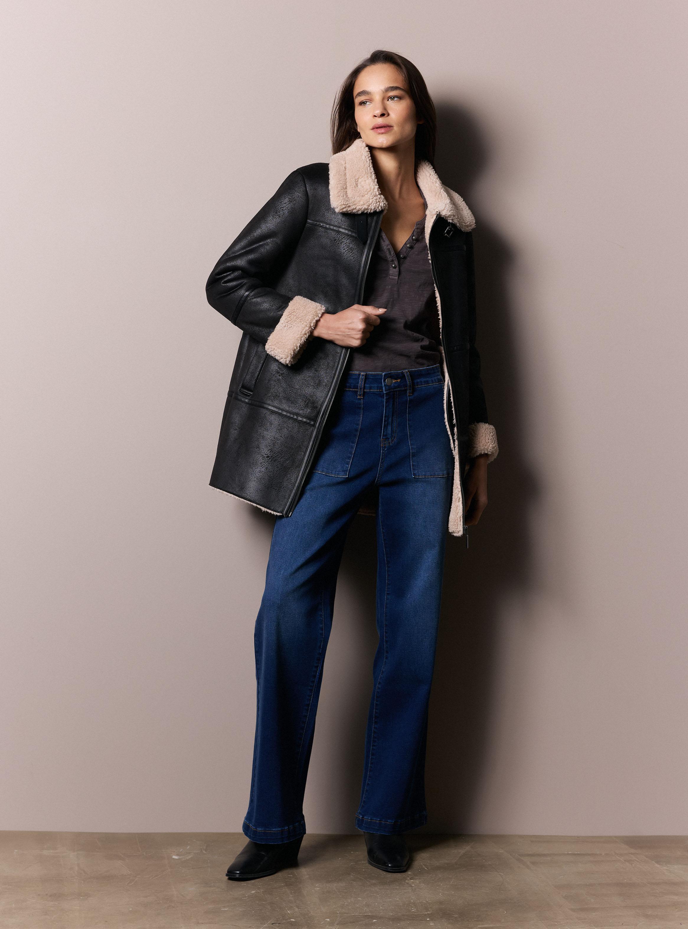 Chaqueta Agamuzada Larga con Piel Interior-4