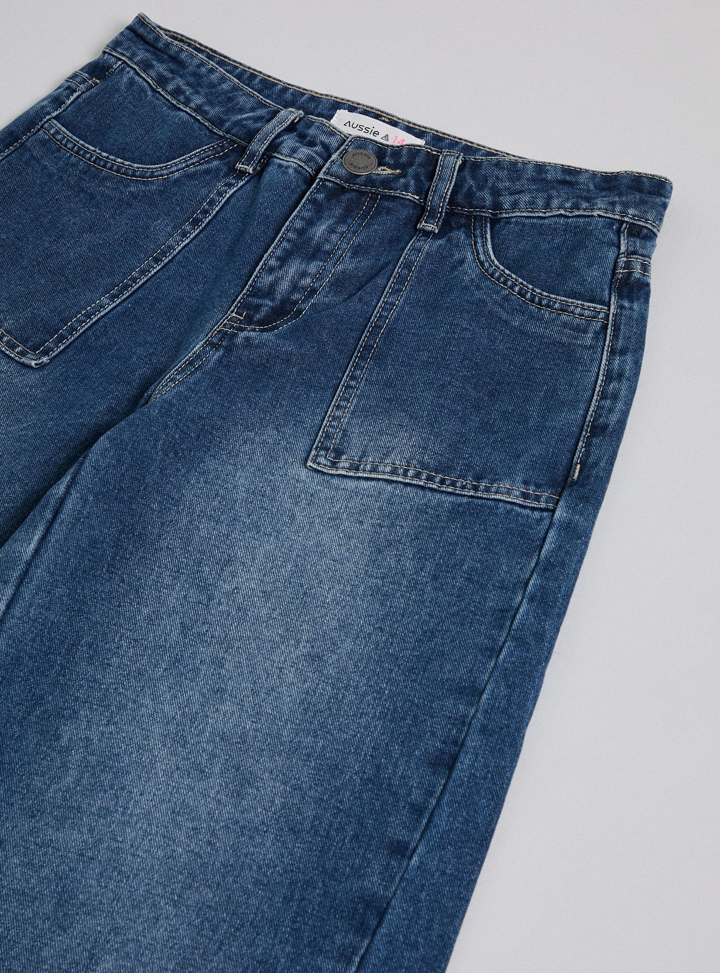 Jeans Wide Leg Detalle Corte Algodón-2