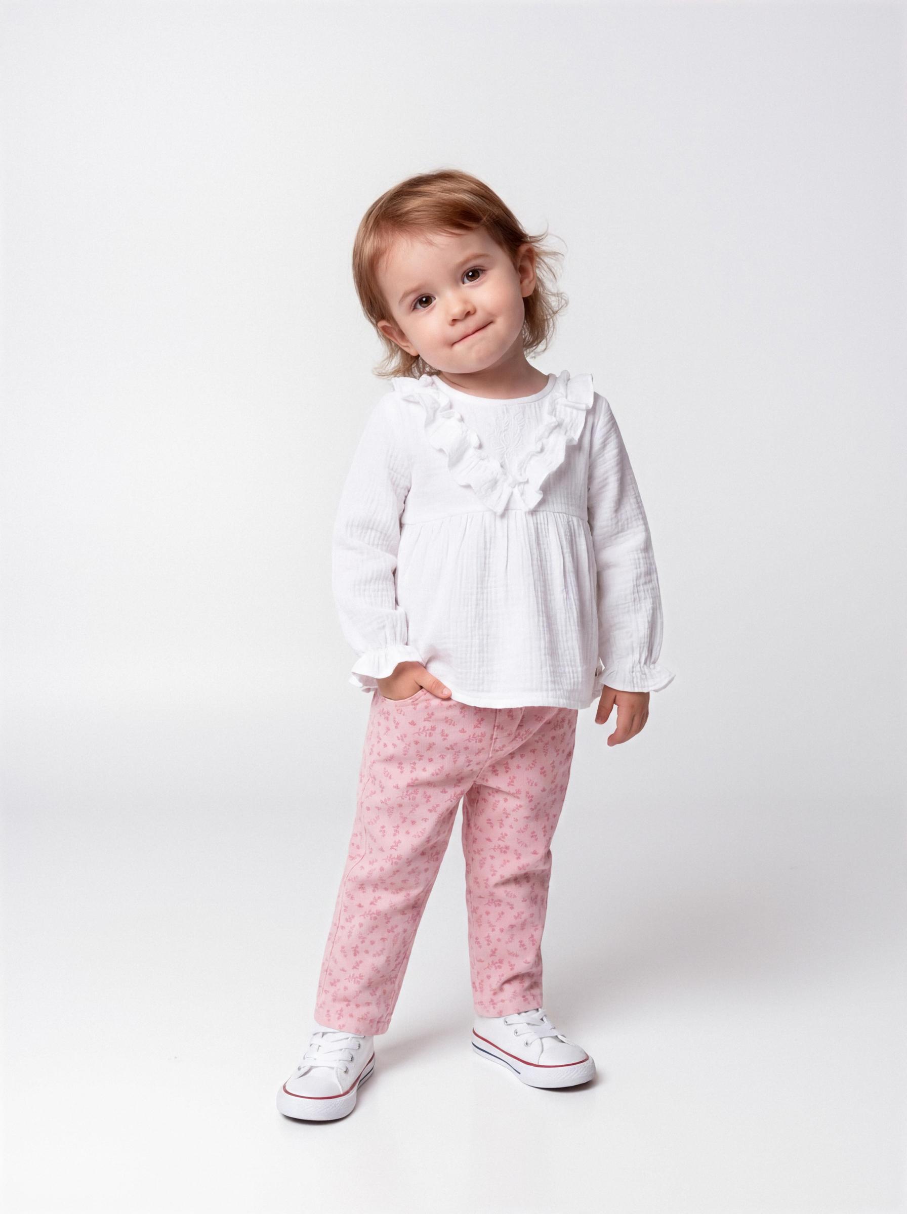 Pantalón Estampado Mini Flores a Tono-0