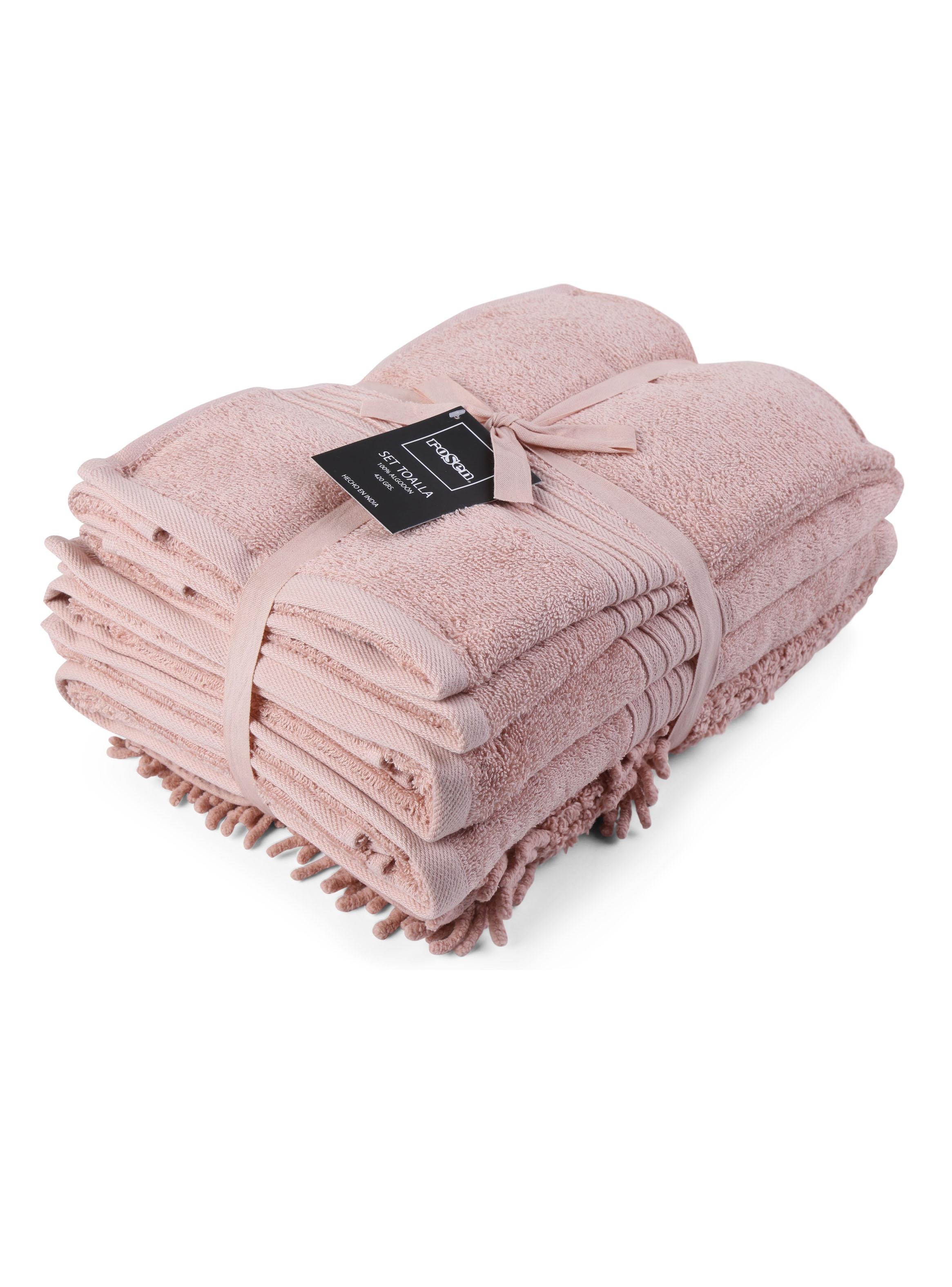 Set de Toallas 5 Piezas New 420 Grs Rosa Algodón-0