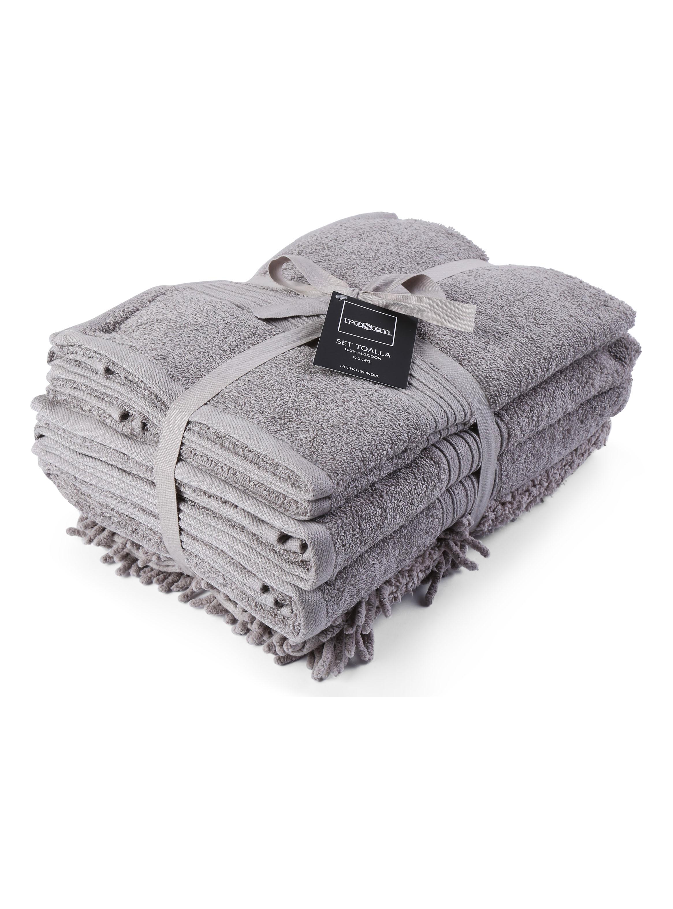 Set de Toallas 5 Piezas New 420 Grs Gris Algodón-0