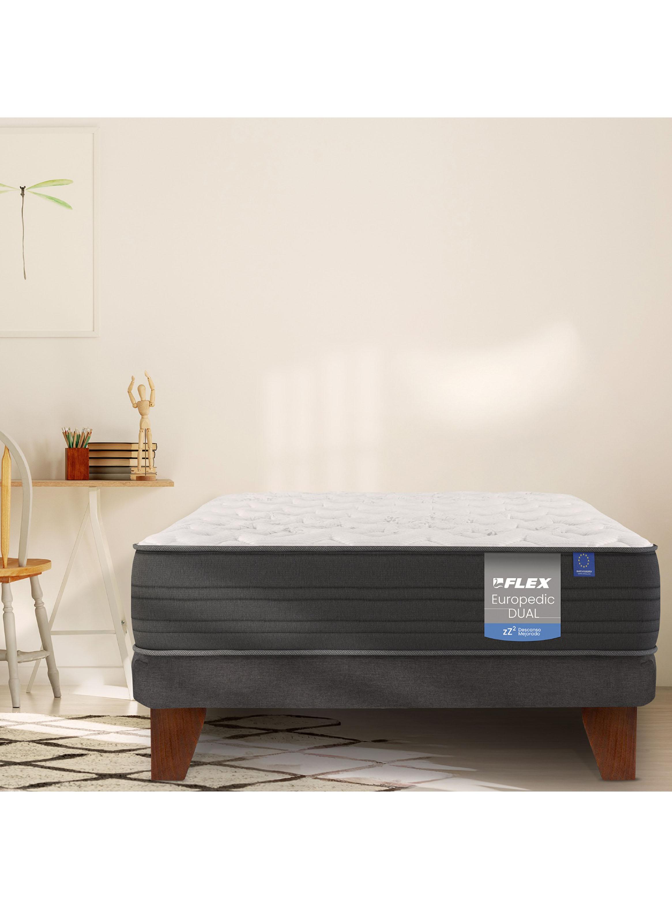 Cama Europea Europedic Dual 1 Plazas Base Normal + Respaldo Royal Negro + Velador Rock-4