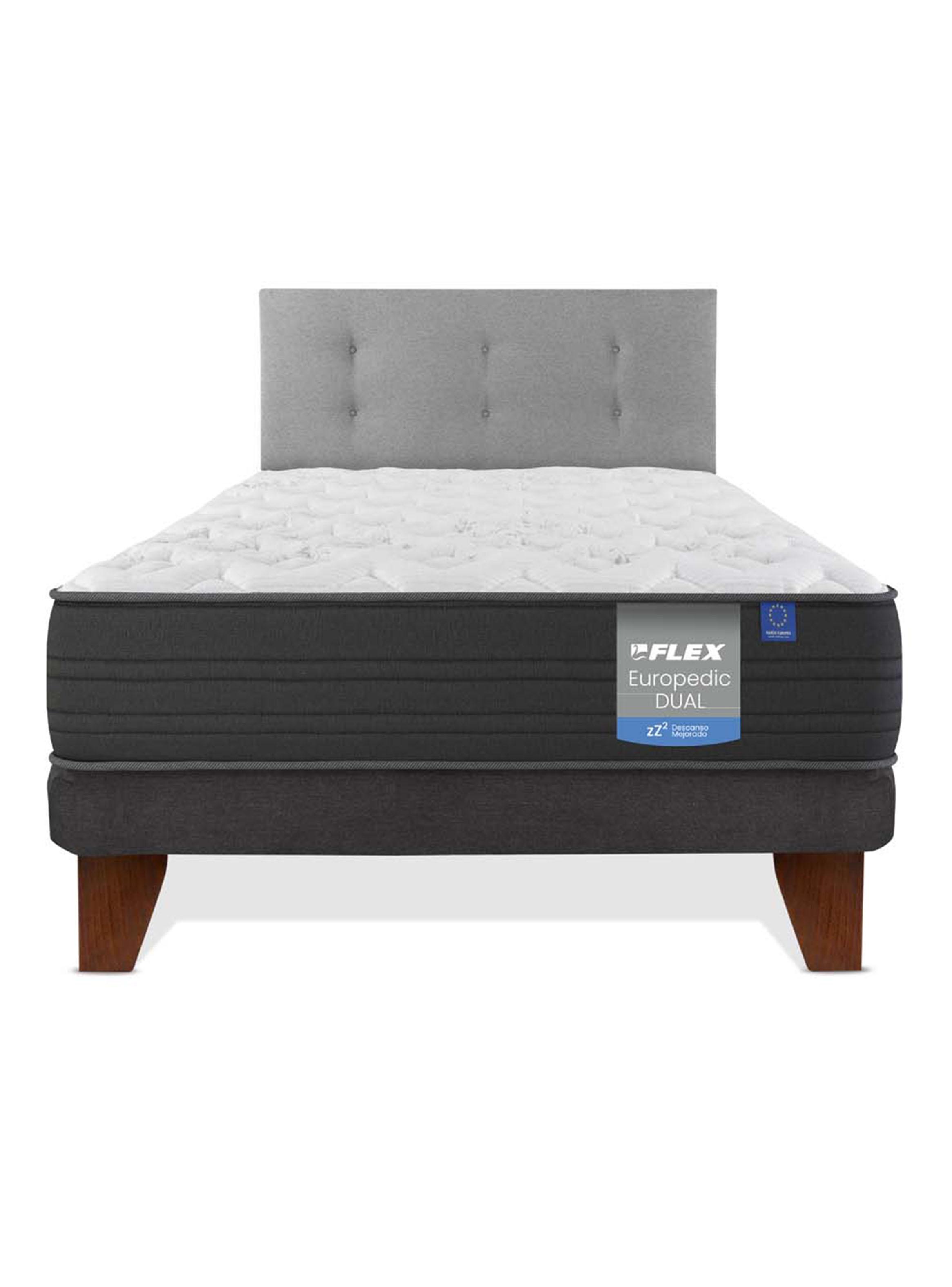 Cama Europea Europedic Dual 1.5 Plazas Base Normal + Respaldo Royal Gris-2